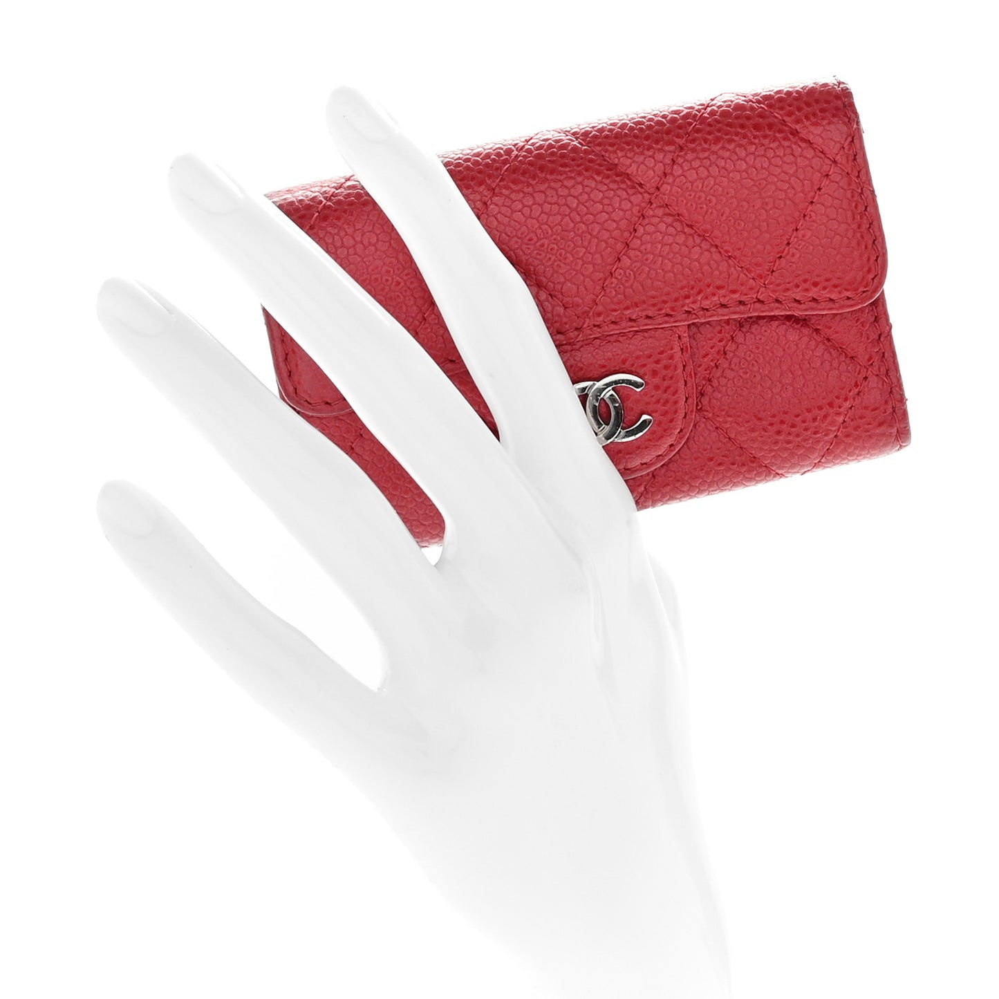 Metallic Caviar Quilted 6 Key Holder Dark Pink
