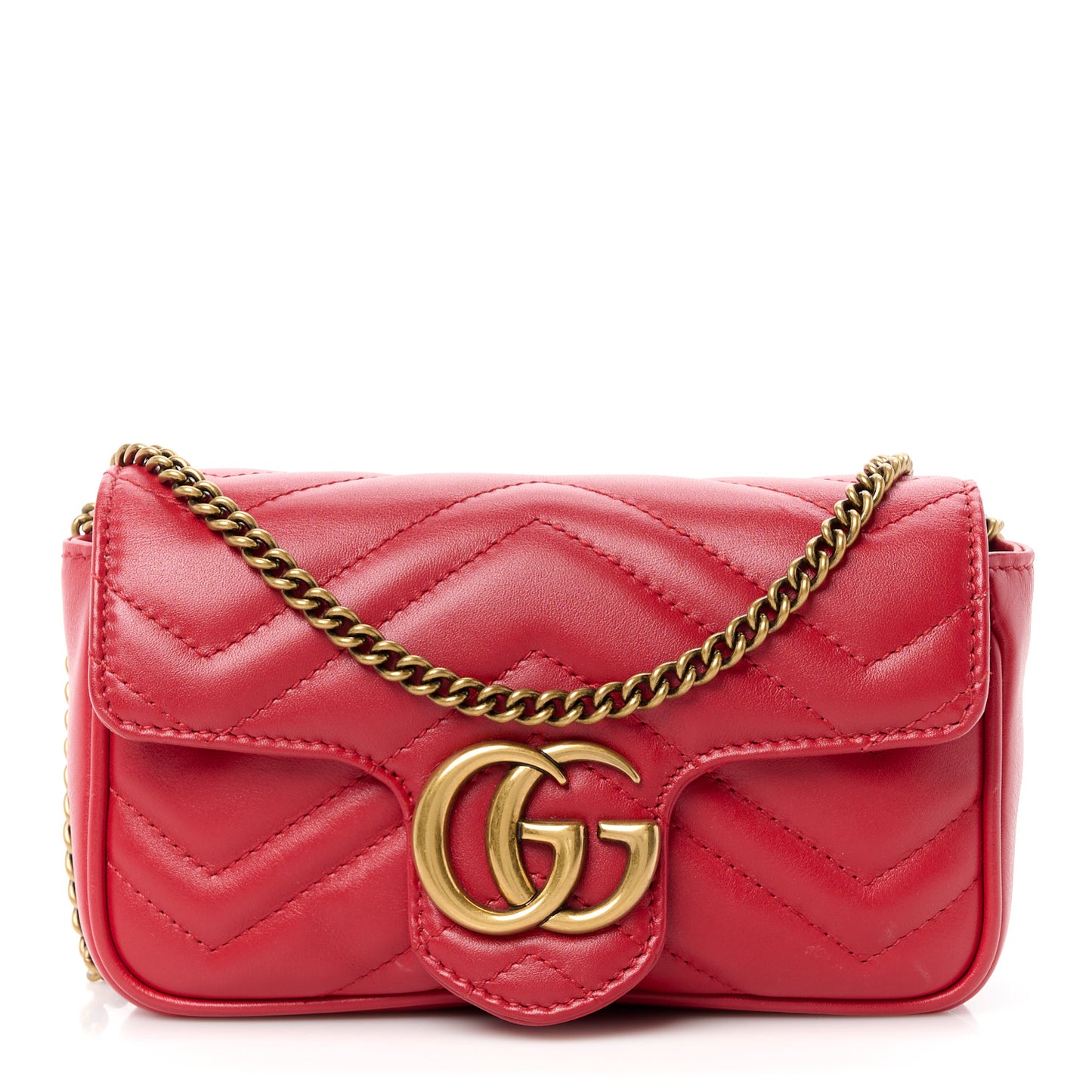 Calfskin Matelasse Super Mini GG Marmont Shoulder Bag Hibiscus Red