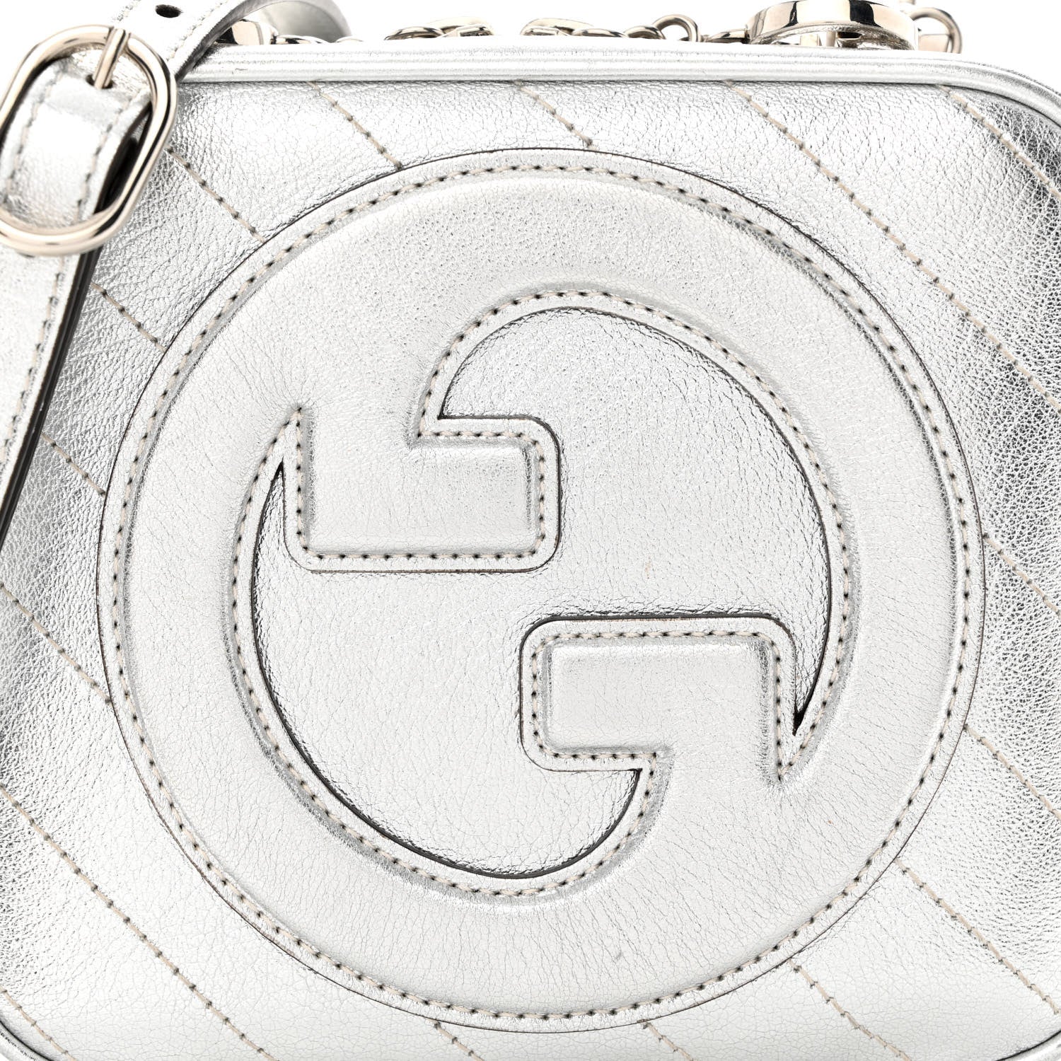 Gucci Metallic Sakai Be Green Calfskin Diagonal Stitched Blondie Top Handle Bag Silver 9 of 14