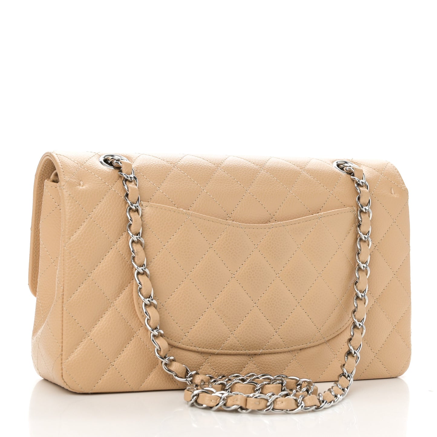 Caviar Quilted Medium Double Flap Beige