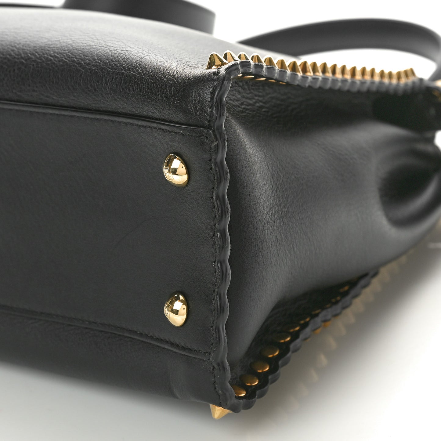 Vitello Seta Shiny Nappa Scalloped Studded Medium Peekaboo Iconic Satchel Black