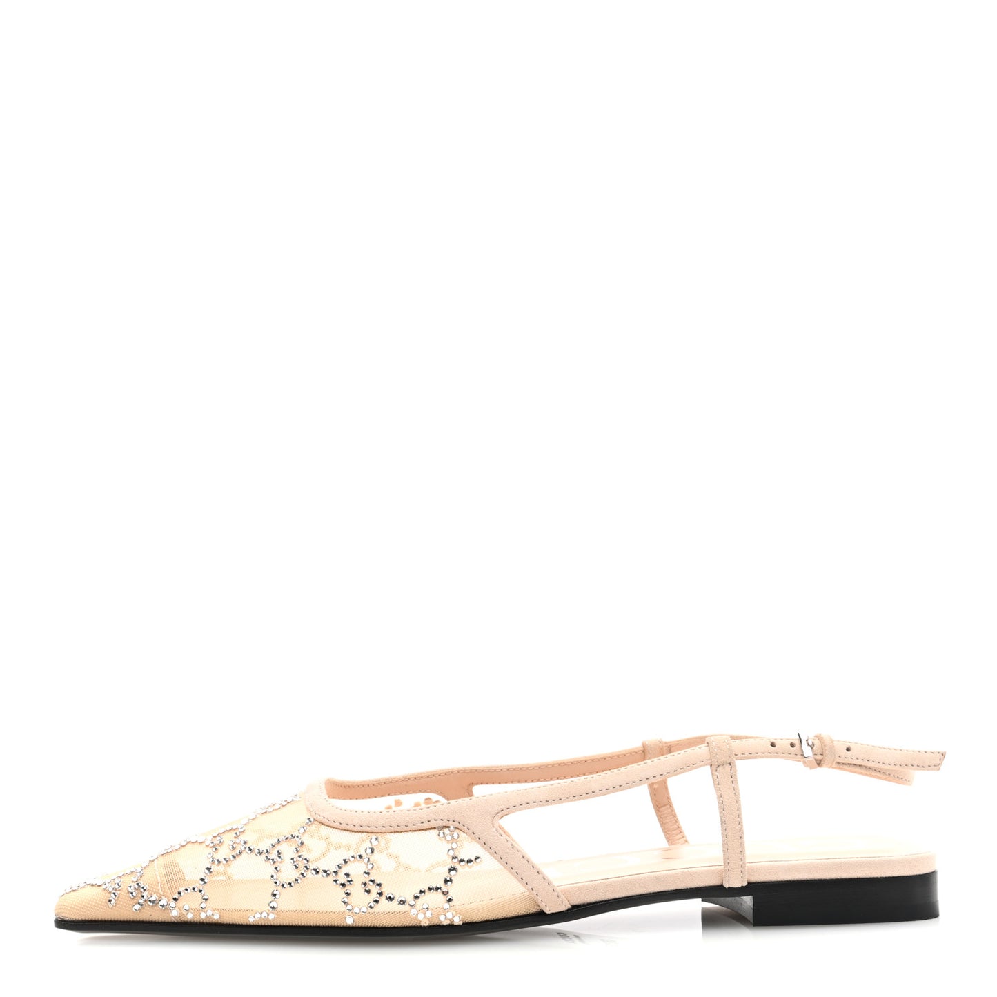 Suede Mesh Crystal GG Monogram Slingback Ballet Flats 36.5 Light Powder Skin Rose
