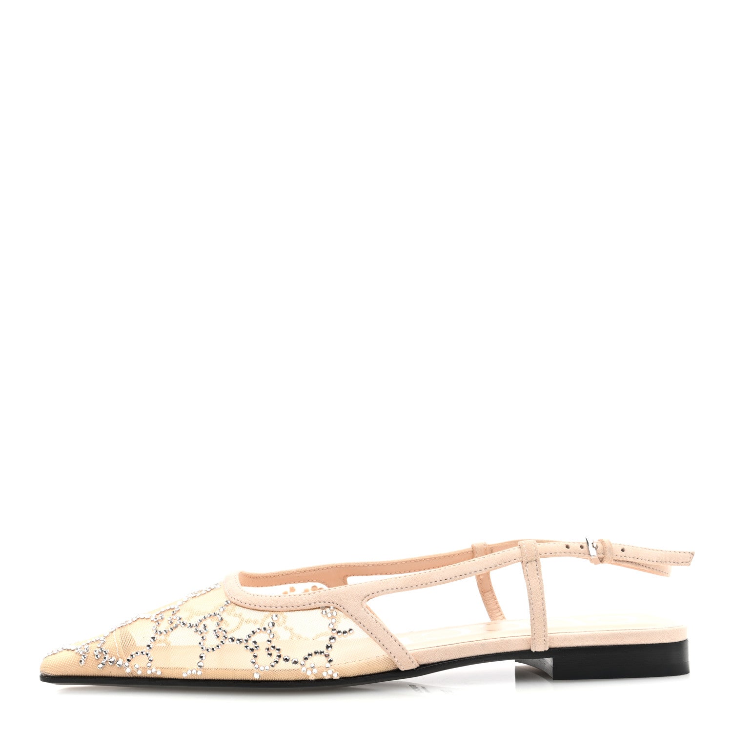 Gucci Suede Mesh Crystal GG Monogram Slingback Ballet Flats 36.5 Light Powder Skin Rose 1 of 7