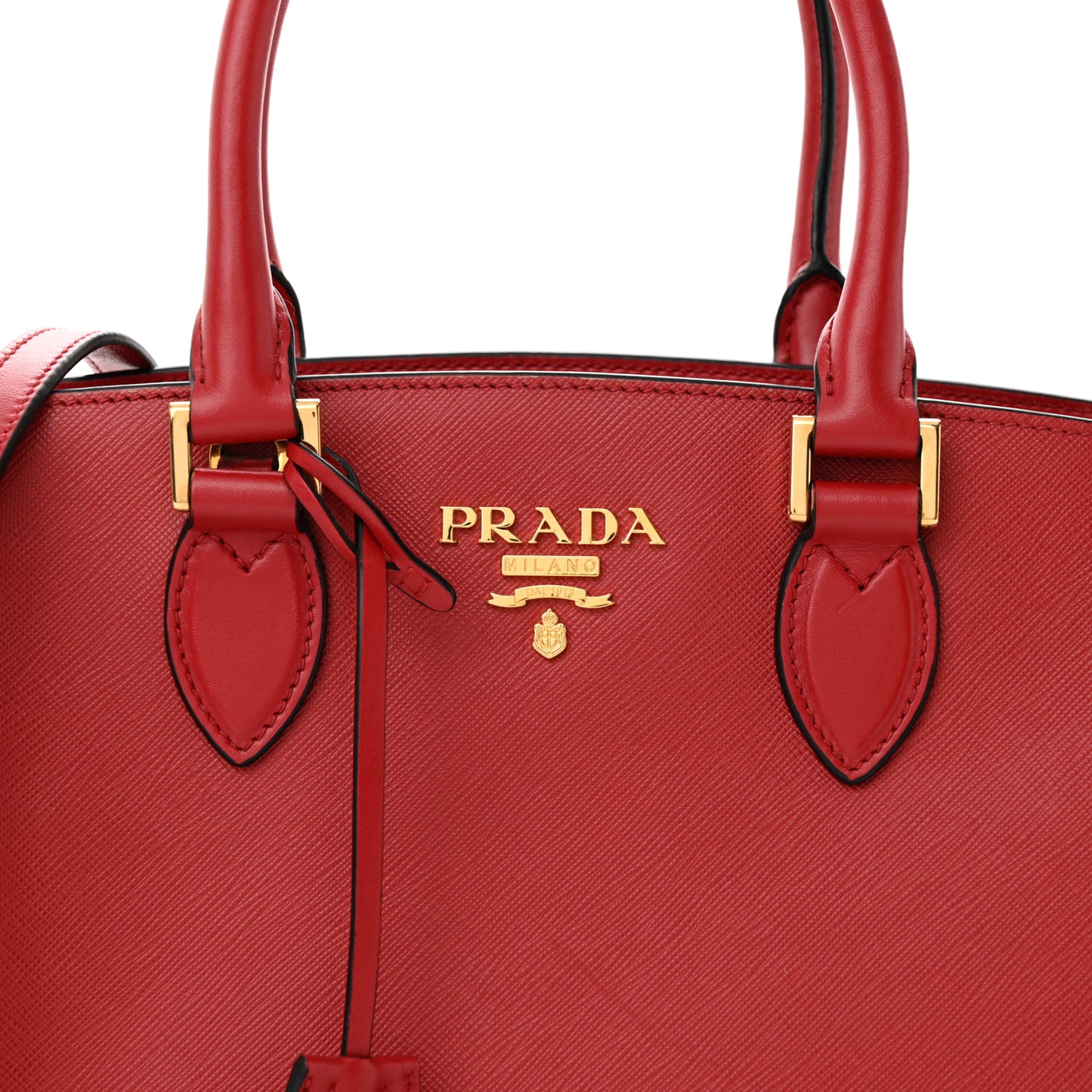 Saffiano Soft Calfskin Double Handle Satchel Fuoco
