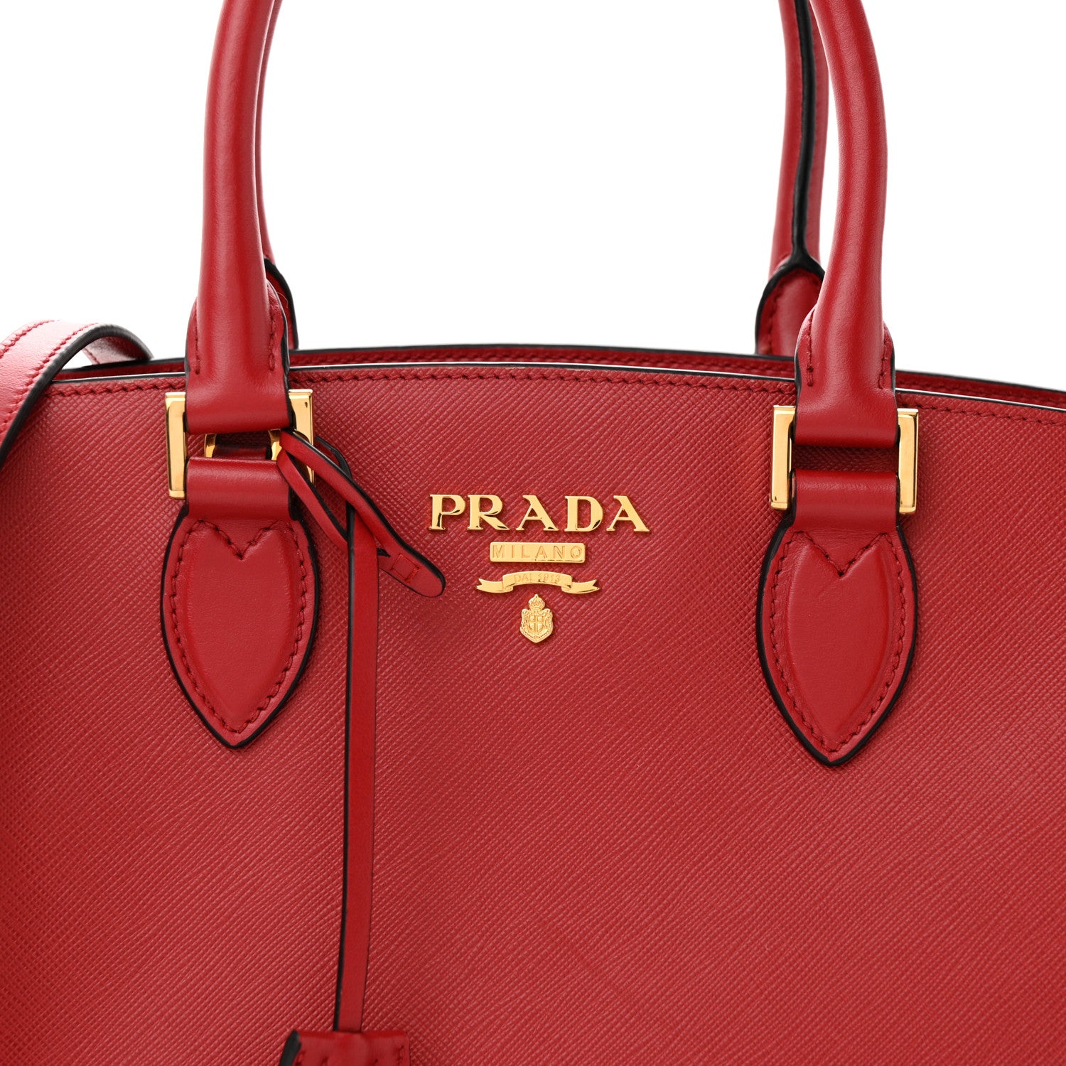 Prada Saffiano Soft Calfskin Double Handle Satchel Fuoco 7 of 9