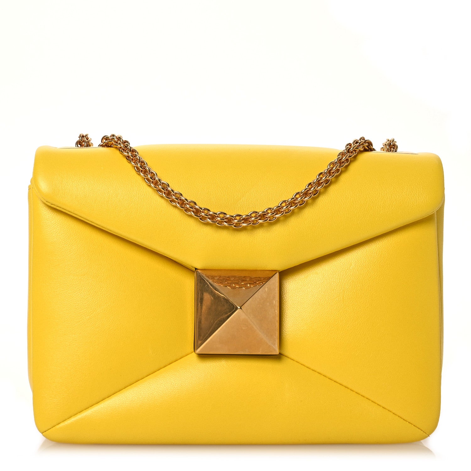 Valentino Garavani Nappa One Stud Chain Clutch Yellow 1 of 15