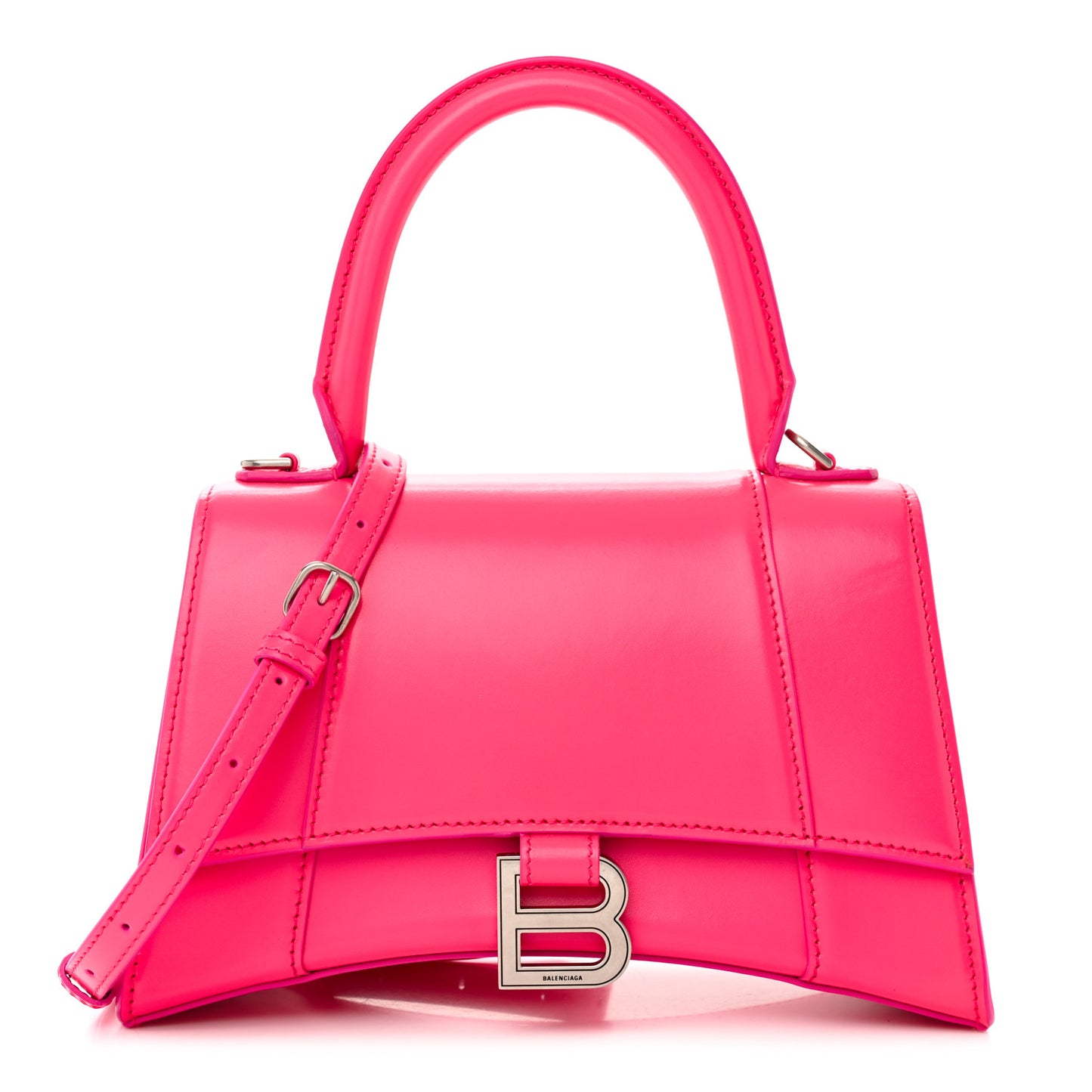 Shiny Box Calfskin Small Hourglass Top Handle Bag Acid Fuchsia