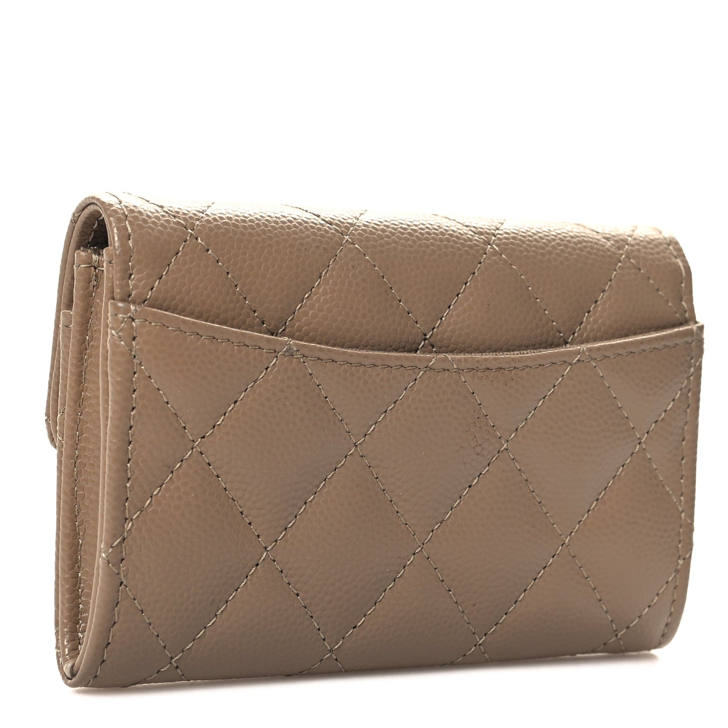 Caviar Quilted Flap Card Holder Wallet Dark Beige