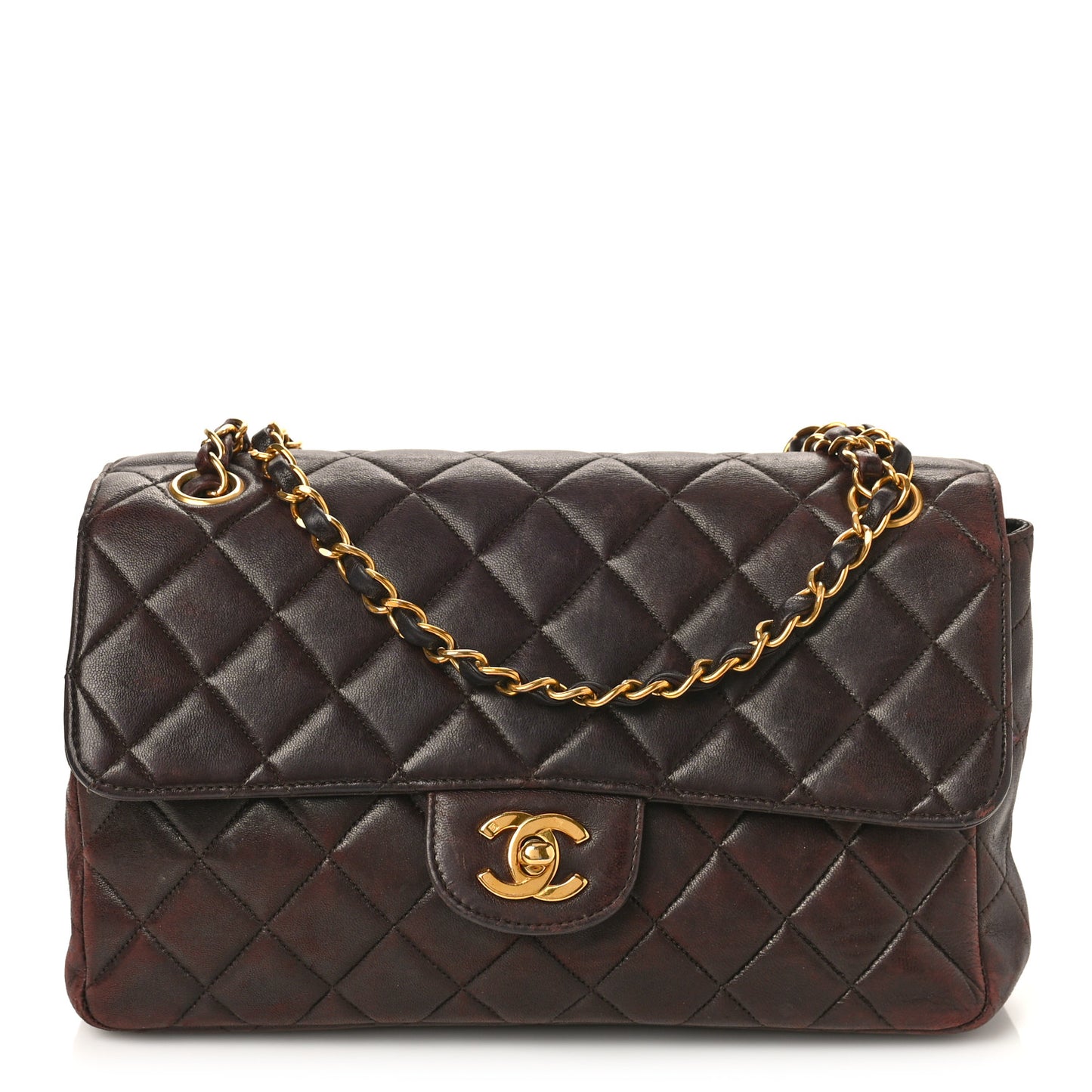 Lambskin Quilted Medium Double Sided Flap Brown