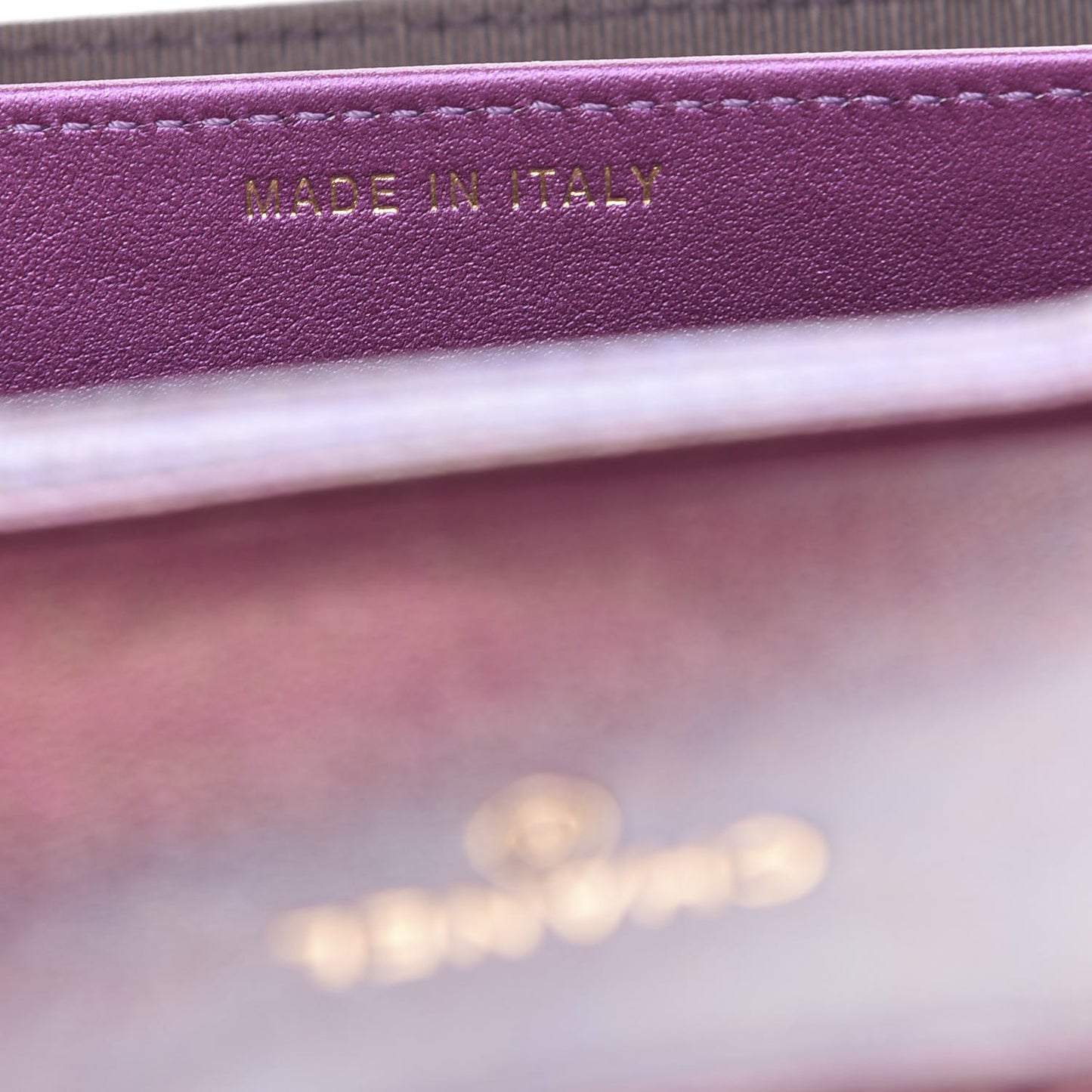 Iridescent Lambskin Quilted Flap Card Holder On Chain Purple