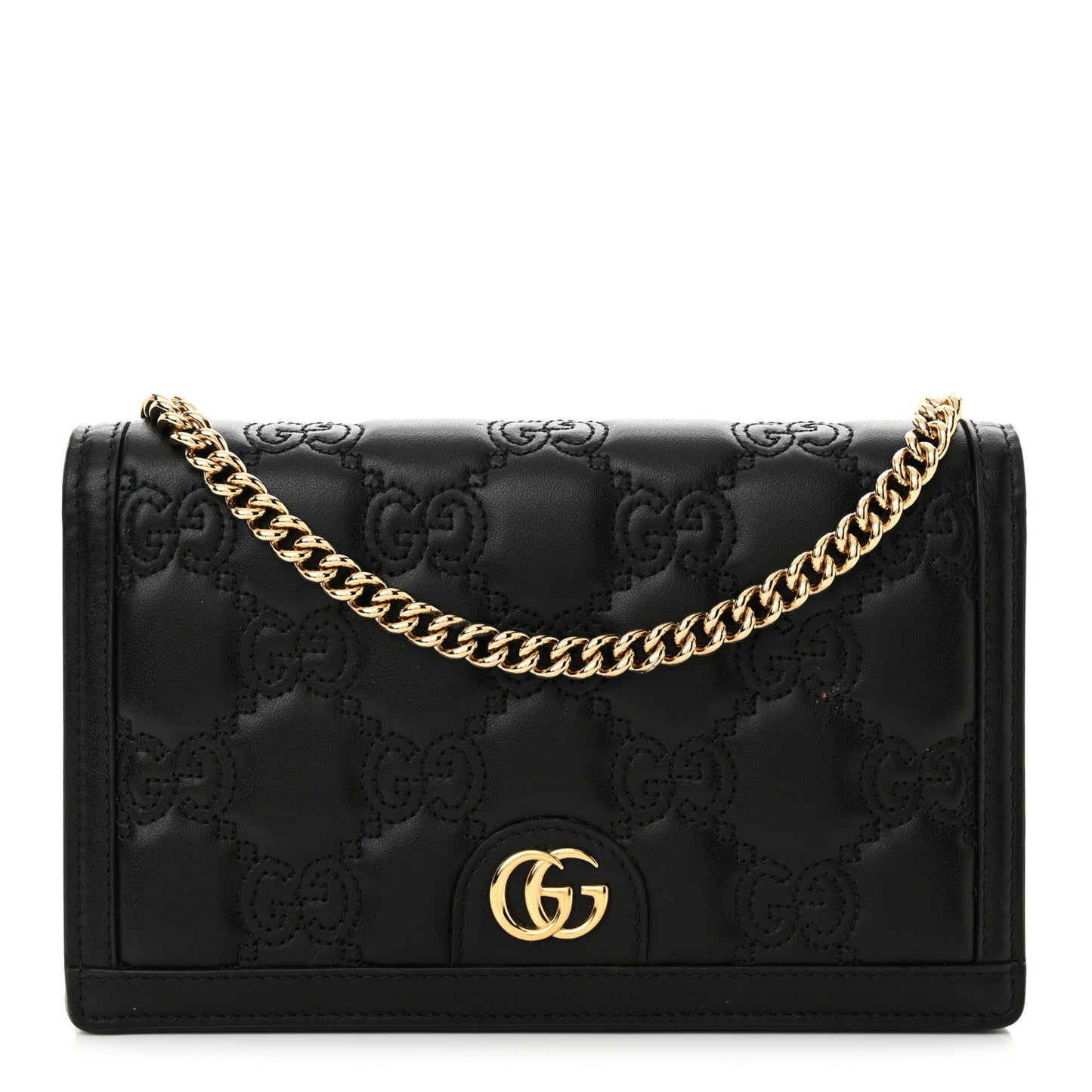 Calfskin GG Matelasse Chain Wallet Black