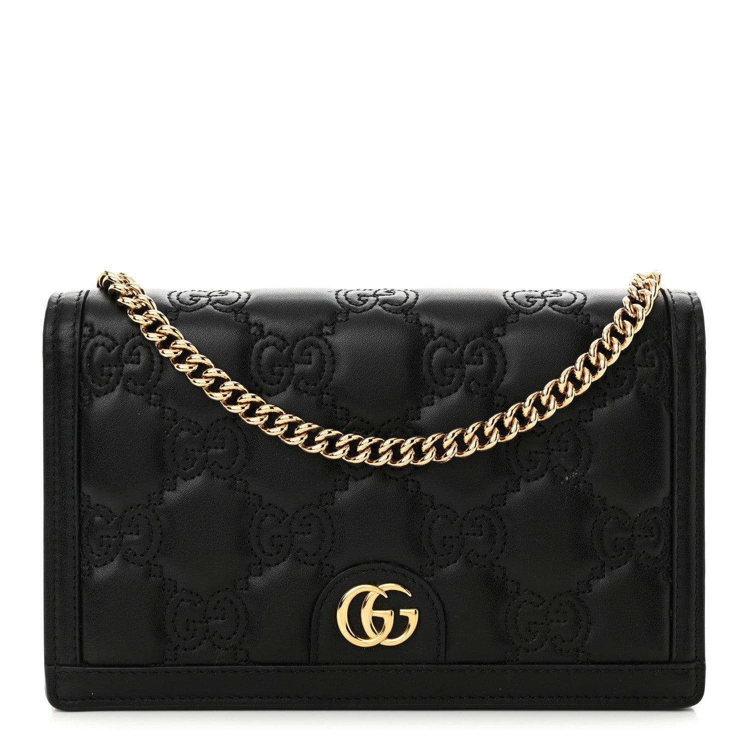 Gucci Calfskin GG Matelasse Chain Wallet Black 1 of 10
