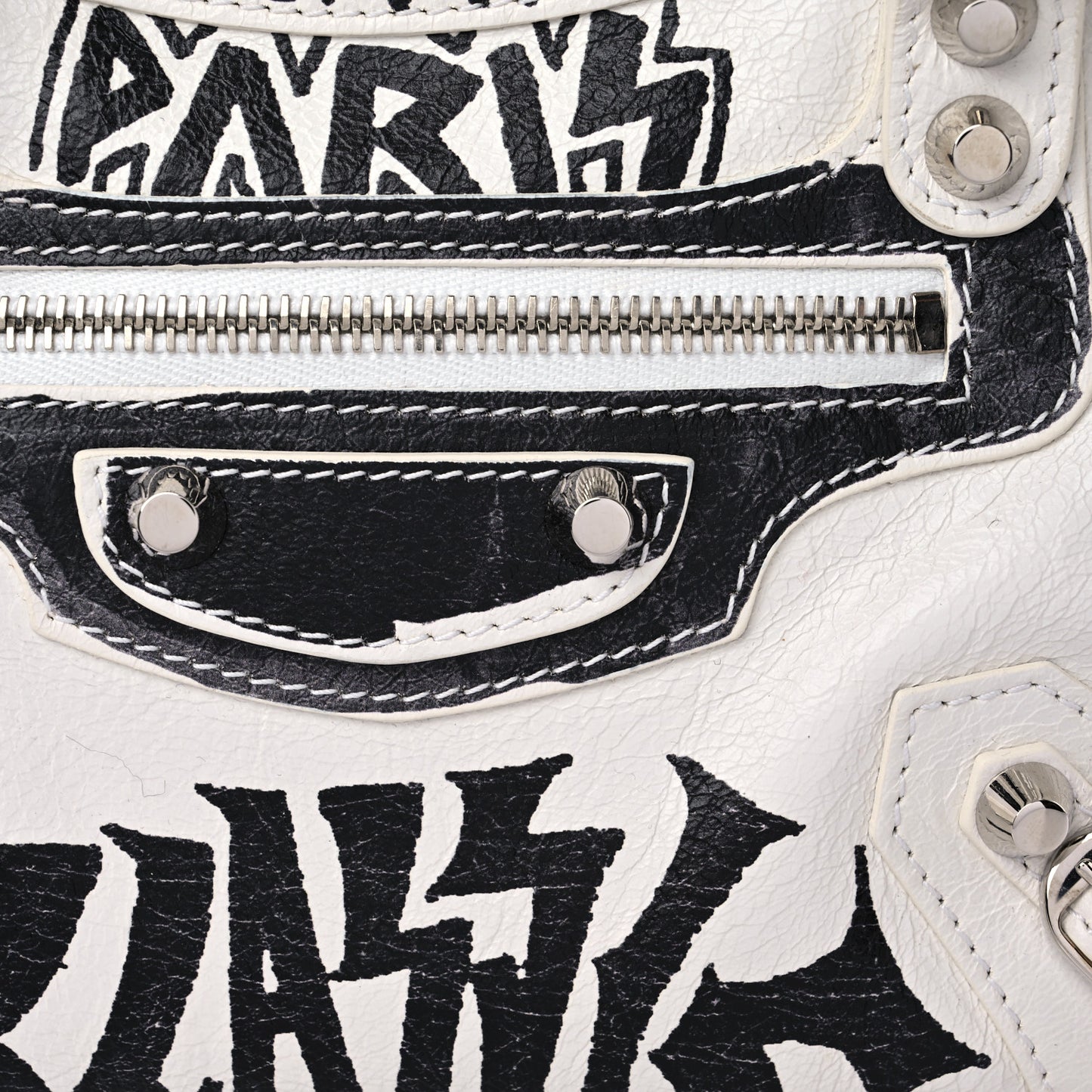 Agneau Arena Graffiti All Over Classic Silver Hardware Mini City White Black