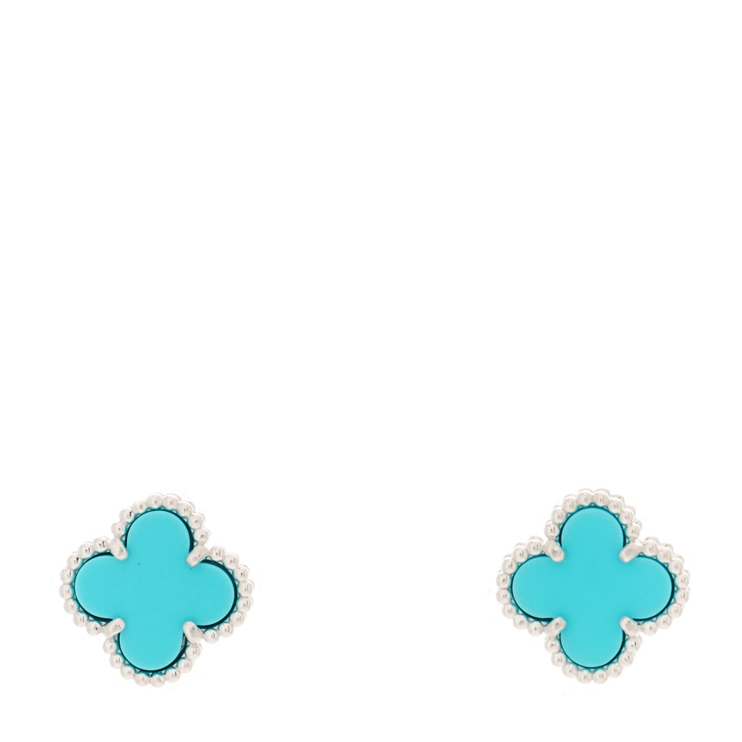 VAN CLEEF & ARPELS 18K White Gold Turquoise Sweet Alhambra Earrings