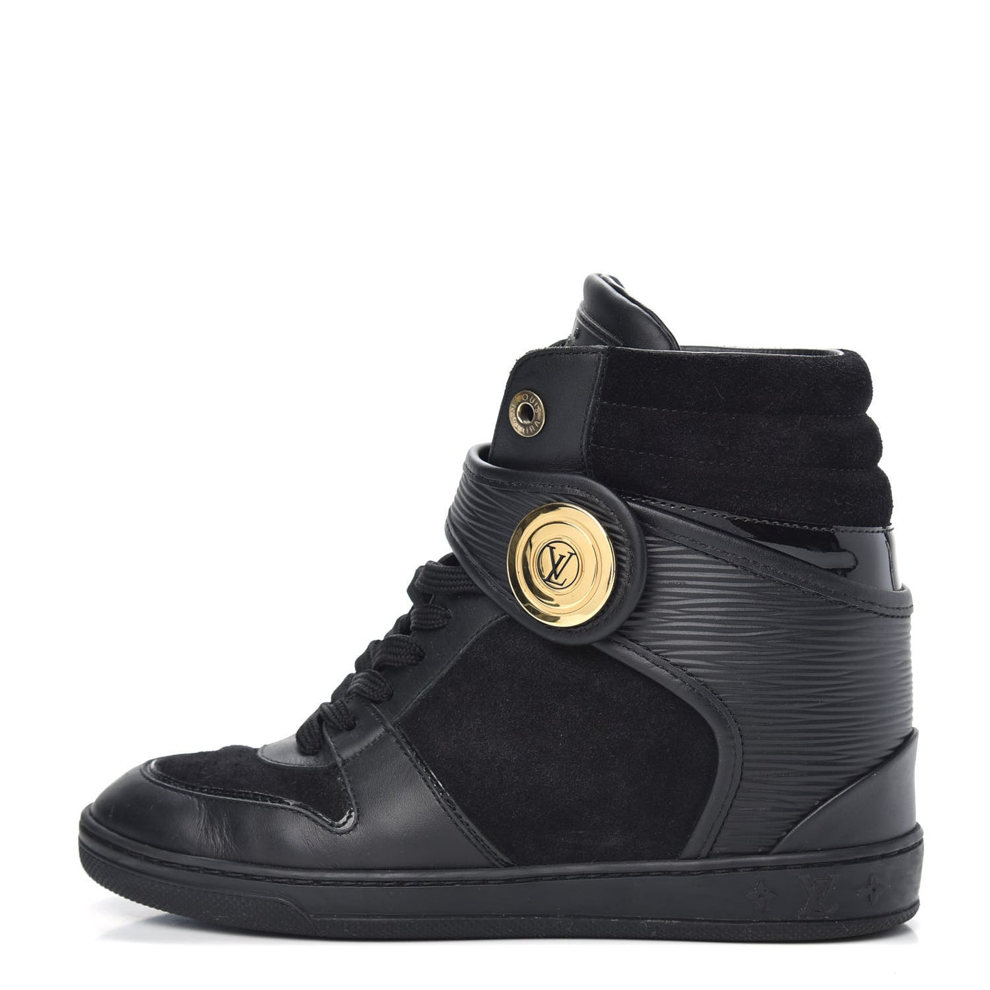 Epi Suede Postmark Wedge Sneakers 36 Black