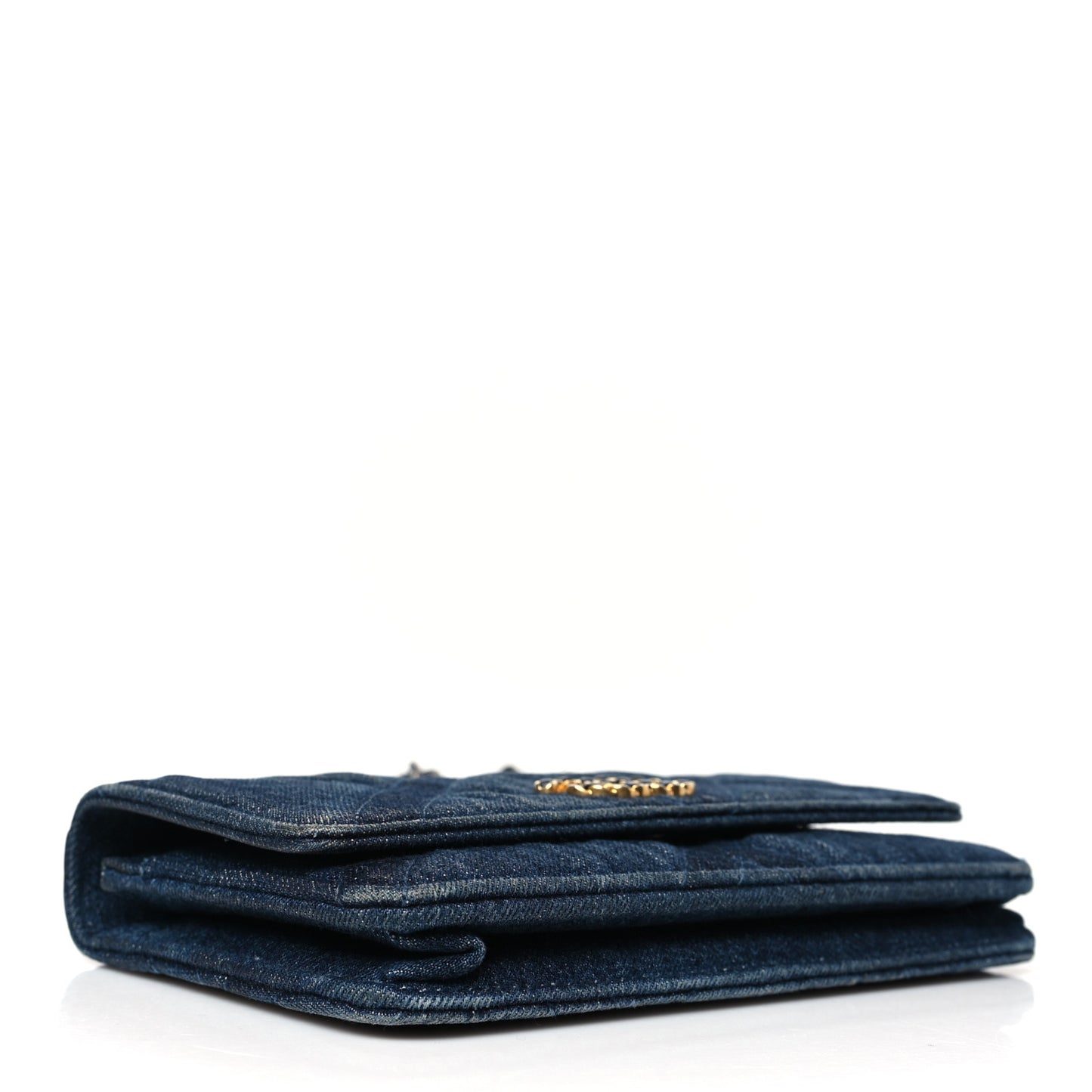 Denim Quilted Chanel 19 Wallet On Chain WOC Blue