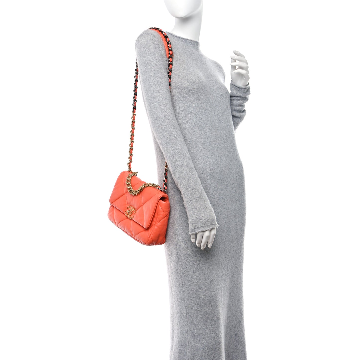 Goatskin Quilted Medium Chanel 19 Flap Orange