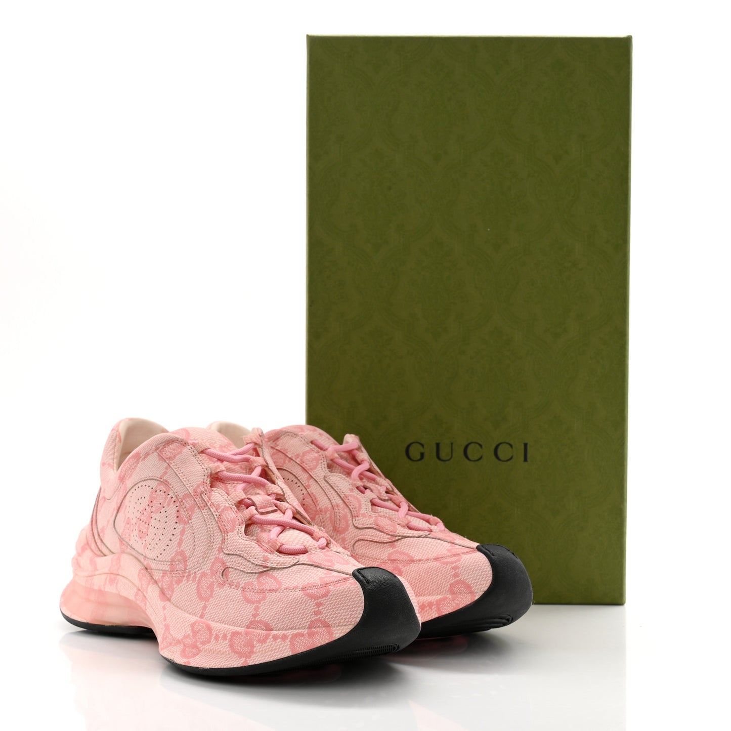 Ultralight Plume Calfskin Monogram Printed Womens Gucci Run Sneakers 39 Pale Pink