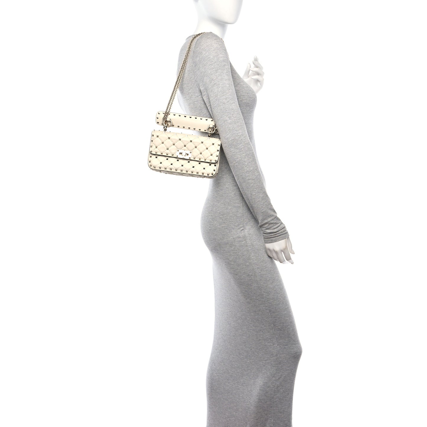 Nappa Small Rockstud Spike Shoulder Bag Light Ivory