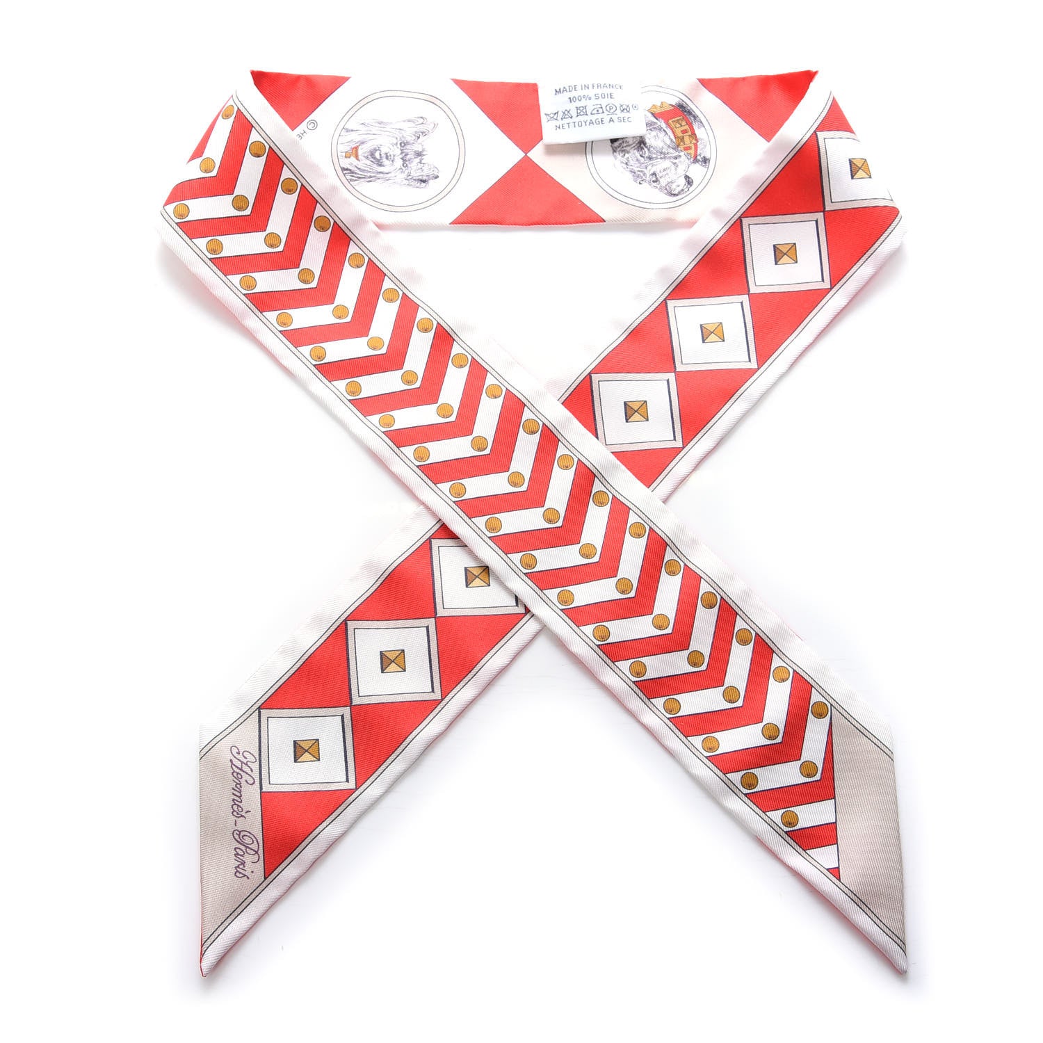 Hermes Silk Colliers Et Chiens Twilly Rouge White Mastic 1 of 3