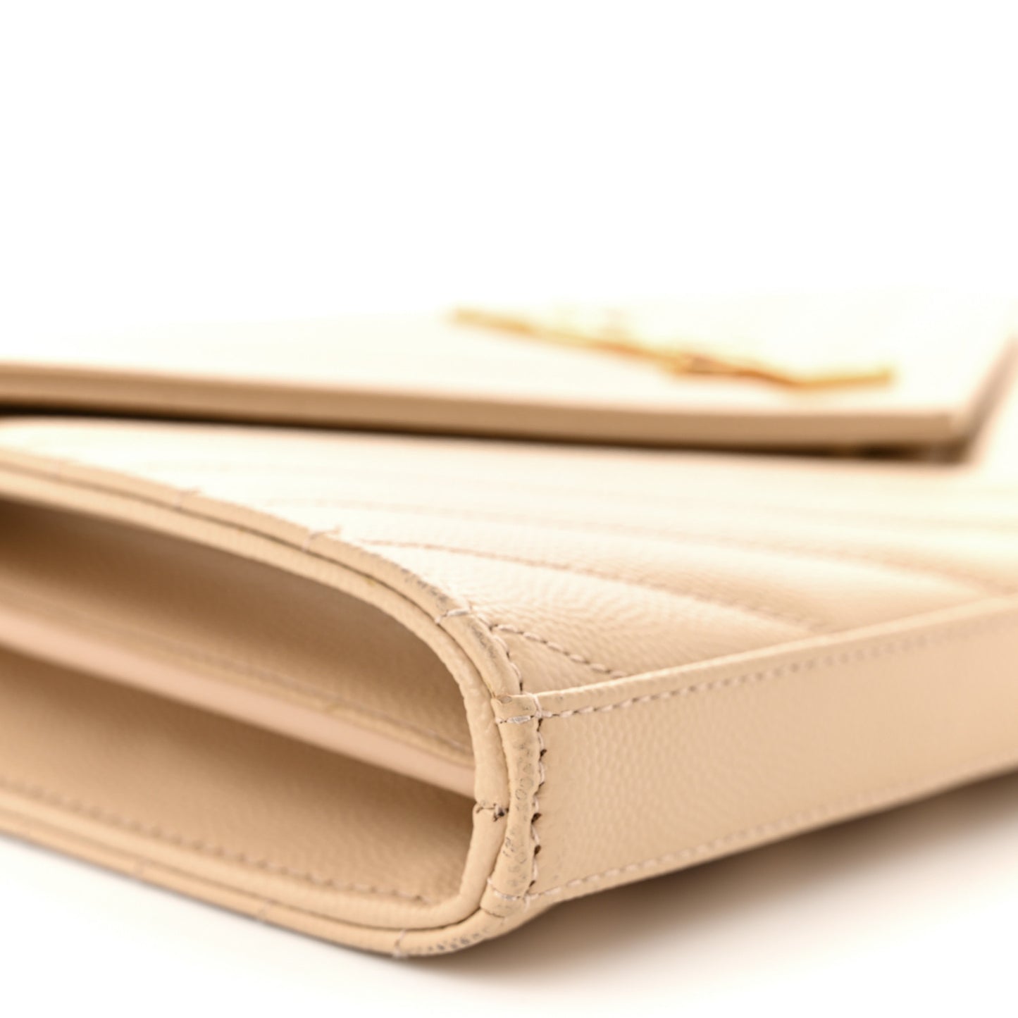 Grain De Poudre Matelasse Chevron Monogram Chain Wallet Light Beige