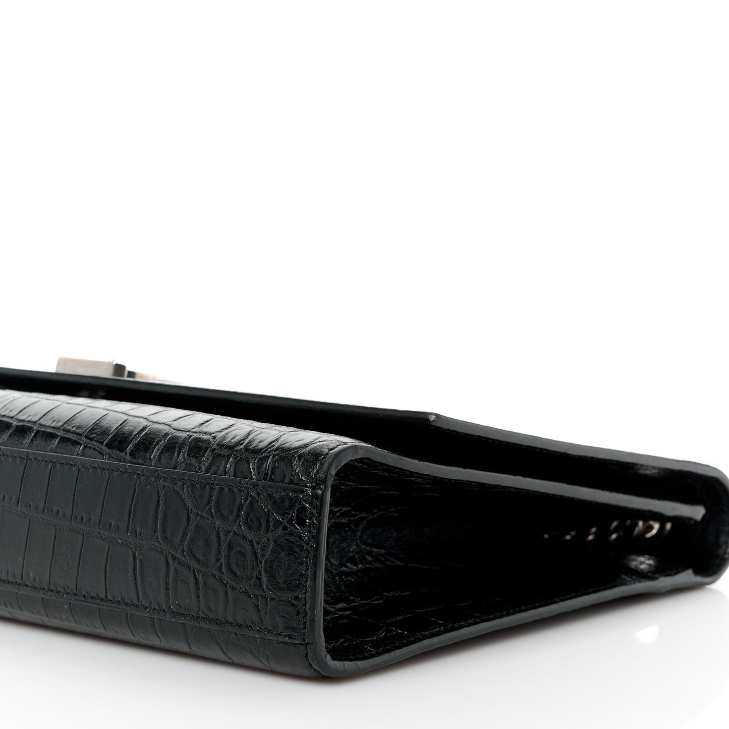 Calfskin Crocodile Embossed Large Classic Monogram Kate Satchel Black