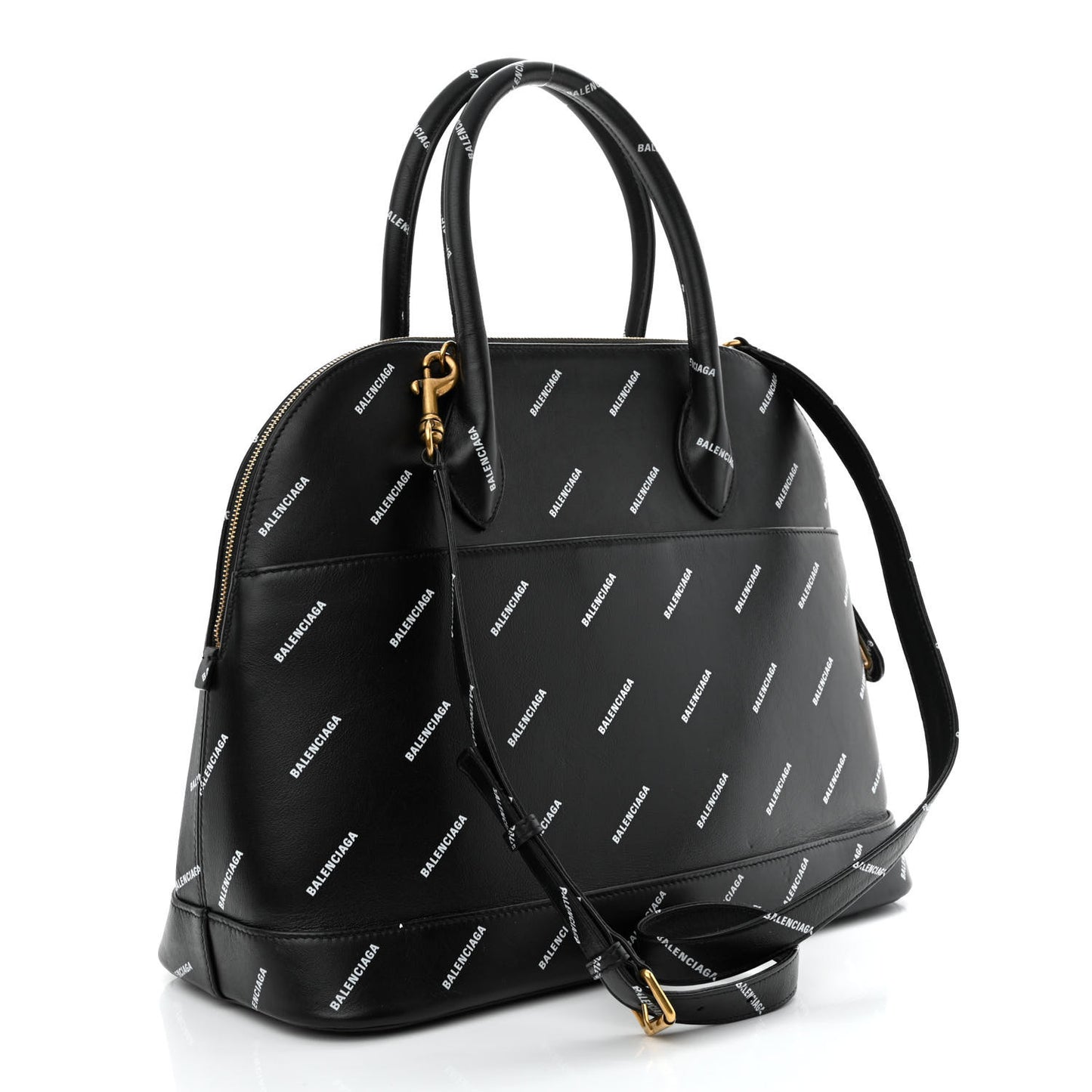 Calfskin Allover Logo M Ville Top Handle Bag Black
