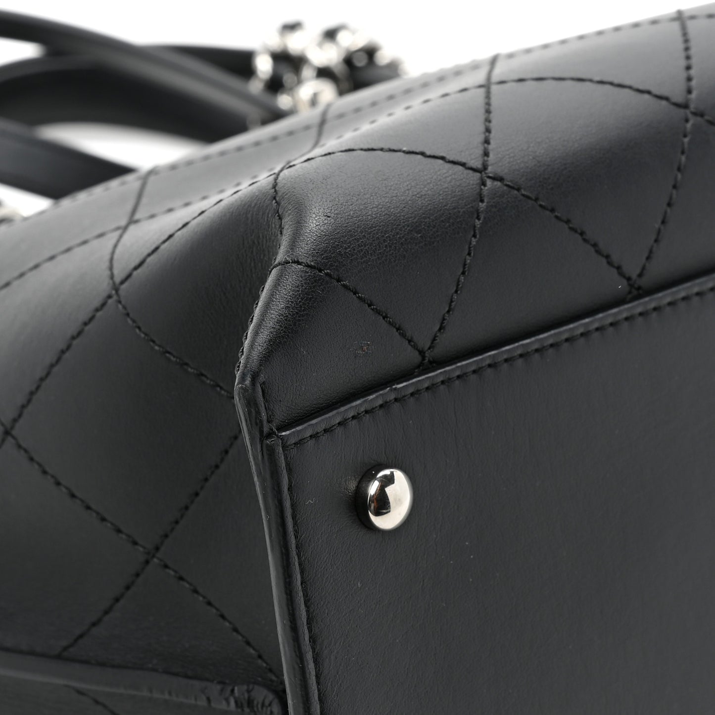 Calfskin Stitched Shopping Tote Black