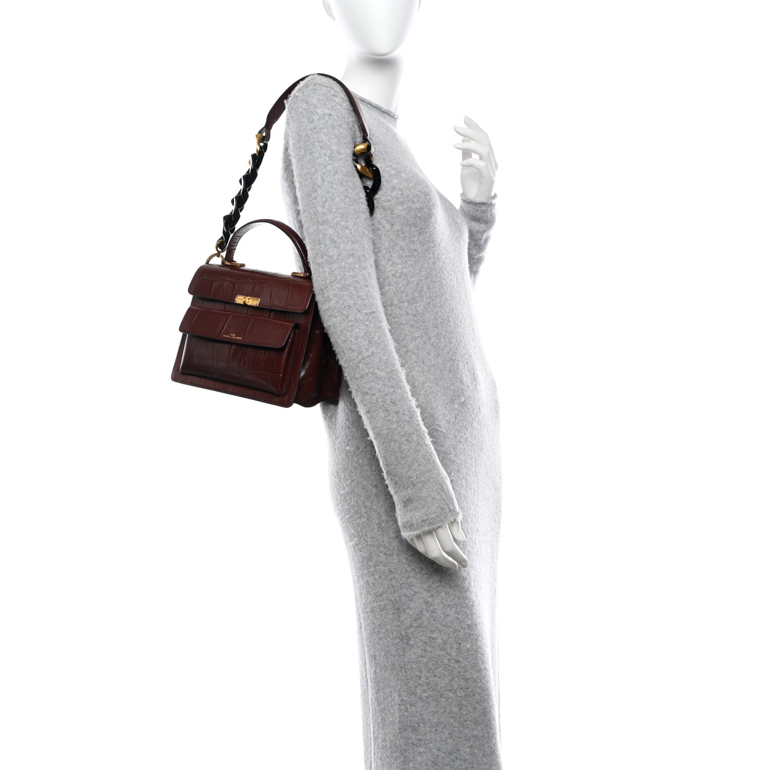Marc Jacobs MARC JACOBS Calfskin Crocodile Embossed Uptown Shoulder Bag Brown 2 of 10