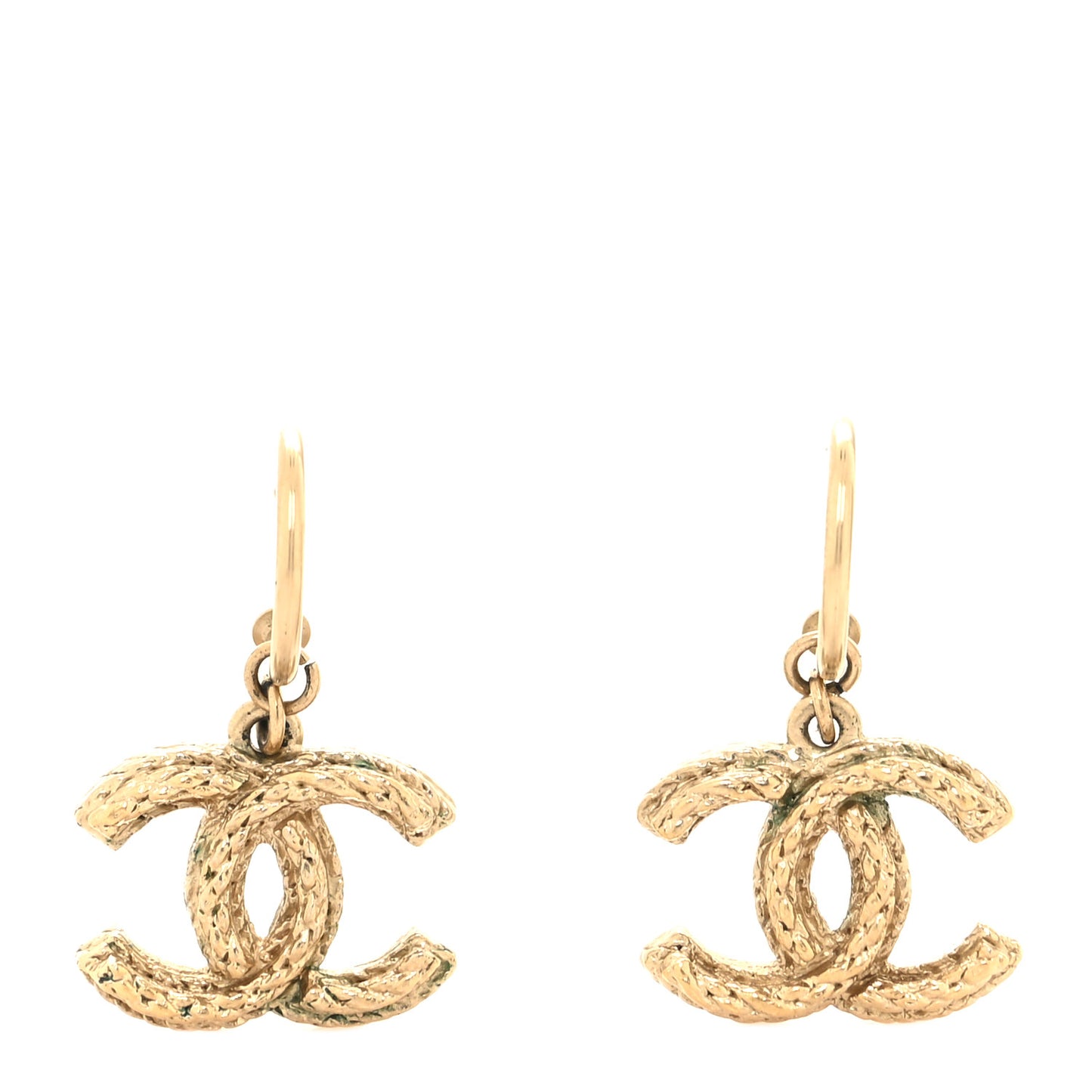 Metal Textured Hoop Drop CC Earrings Gold