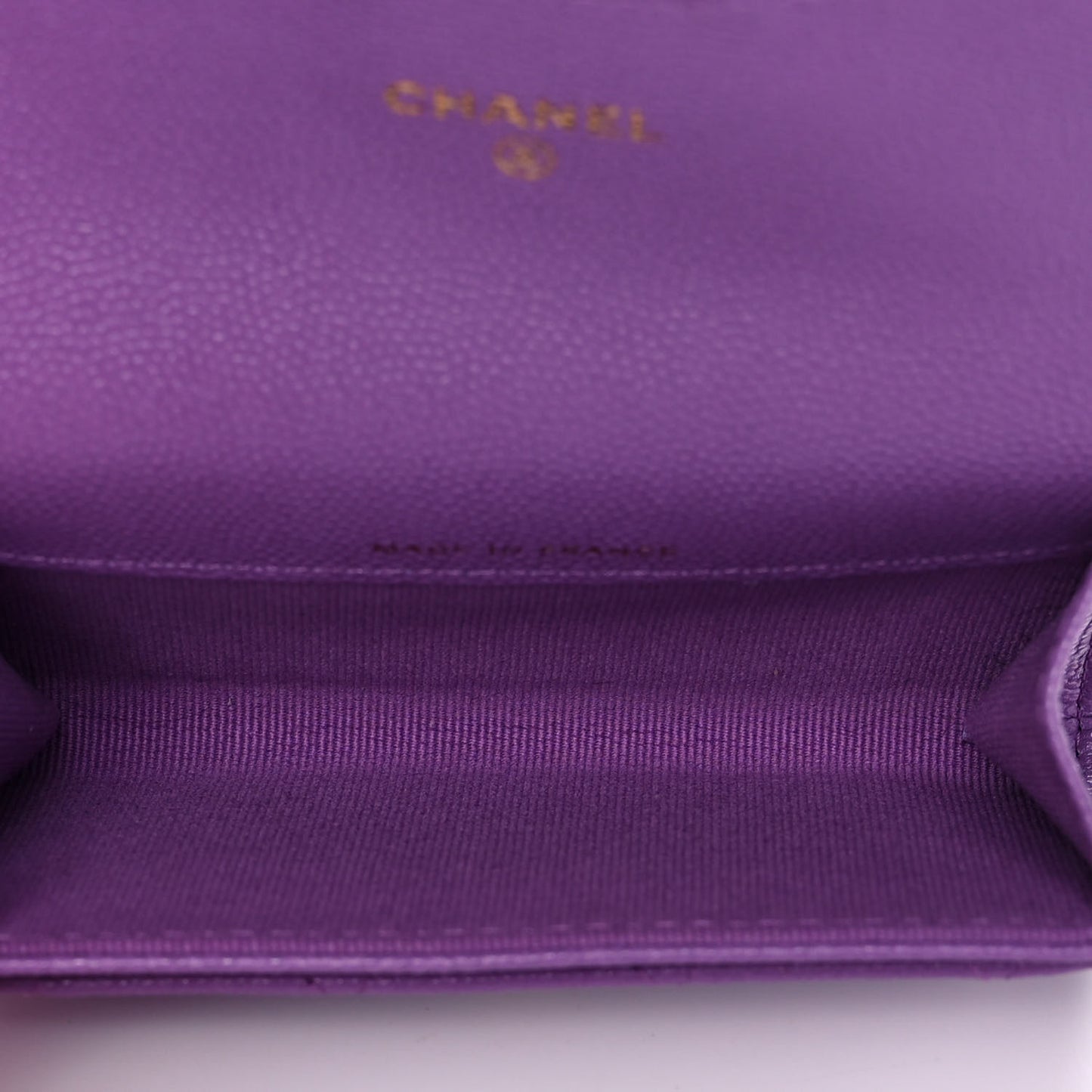 Caviar Quilted Flap Card Holder Wallet Purple