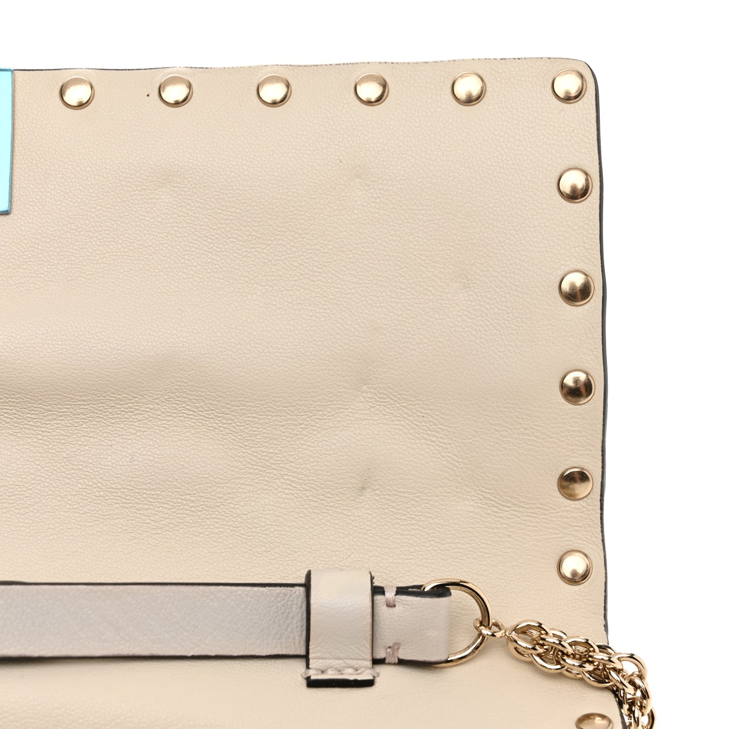 Nappa Denim Quilted Rockstud Spike Wallet on Chain Ivory Blue