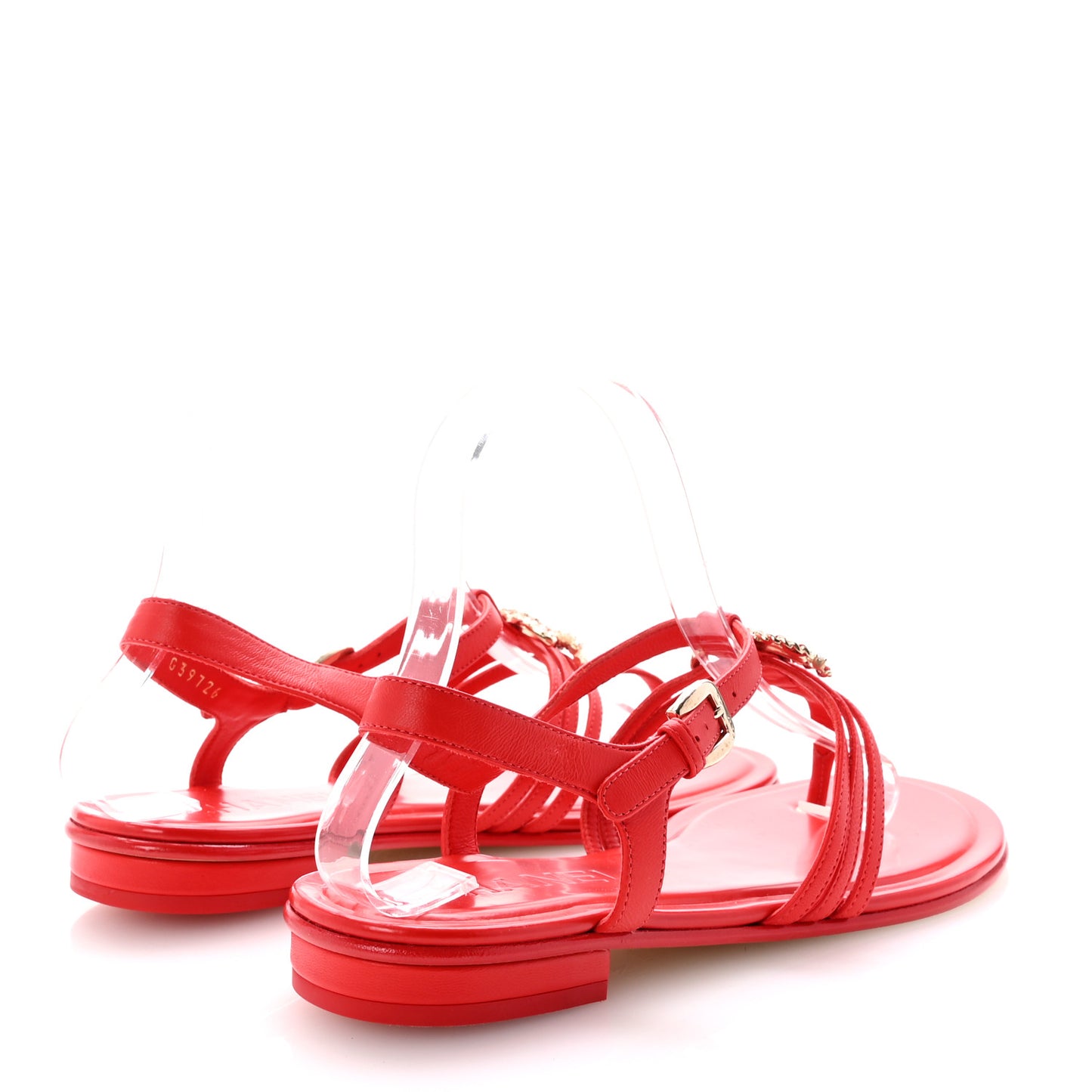 Lambskin Pearl Crystal CC Thong Sandals 38.5 Red