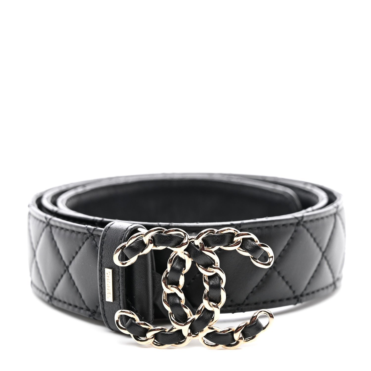 Chanel Calfskin Quilted CC Chain Belt 85 34 Black 1565899