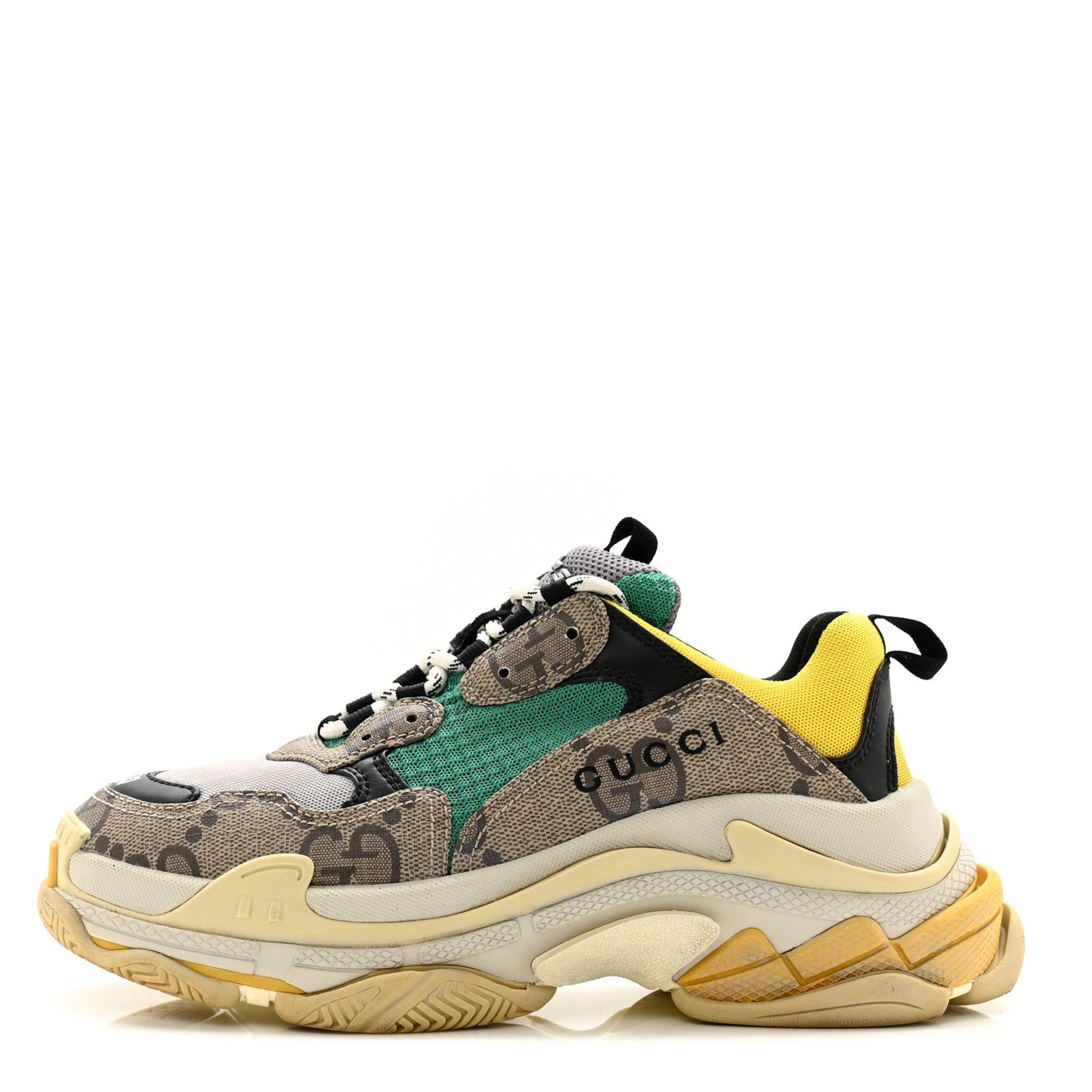 X GUCCI Maxi GG Supreme Monogram Womens Triple S Sneakers 40 Beige Ebony Black Green