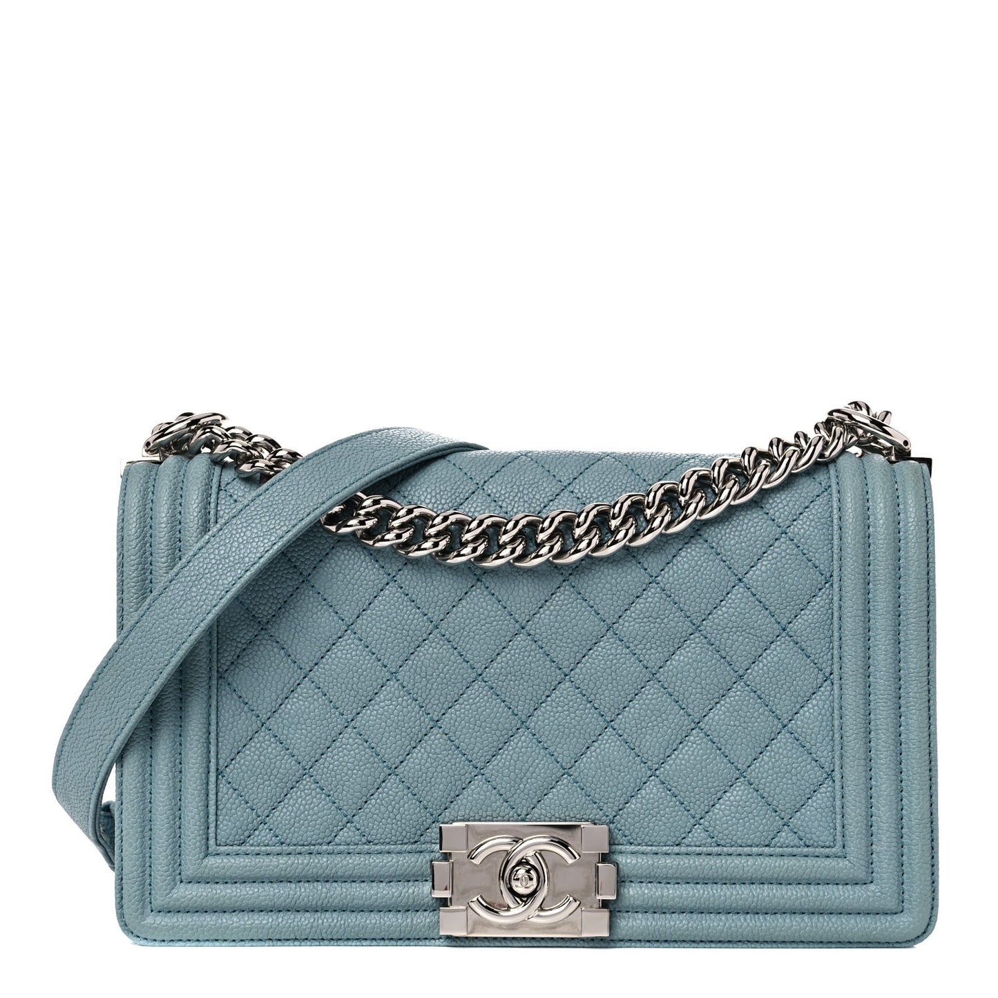 Caviar Quilted Medium Boy Flap Light Blue
