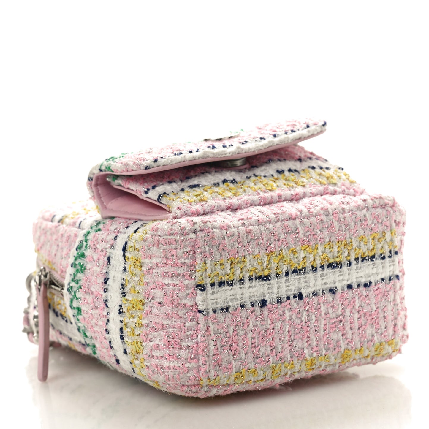 Metallic Tweed Quilted CC Mini Classic Backpack White Multicolor