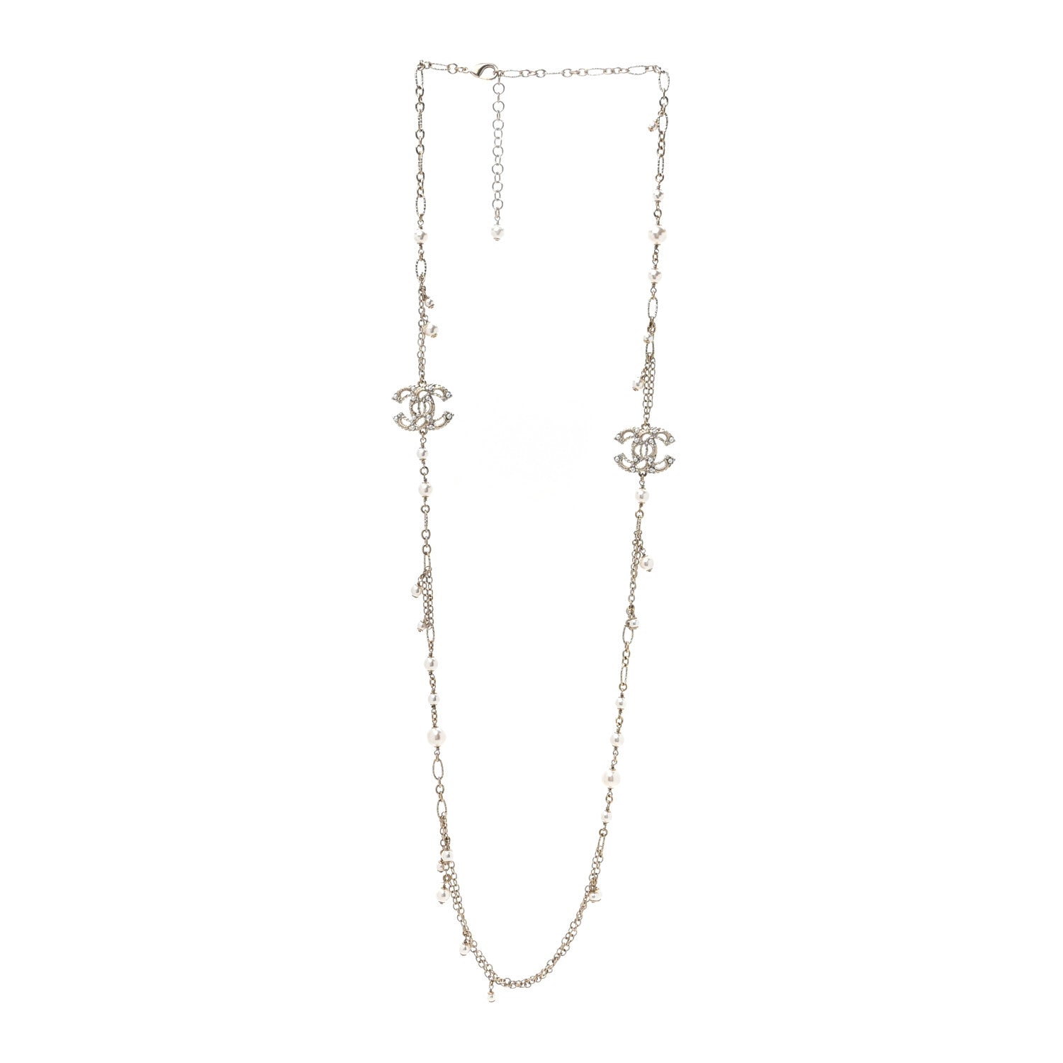 Chanel Pearl Crystal CC Long Necklace Light Gold 2 of 5