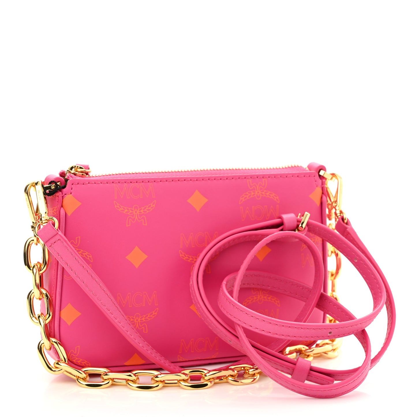 Calfskin Color Splash Mini Pouch on Chain Pink