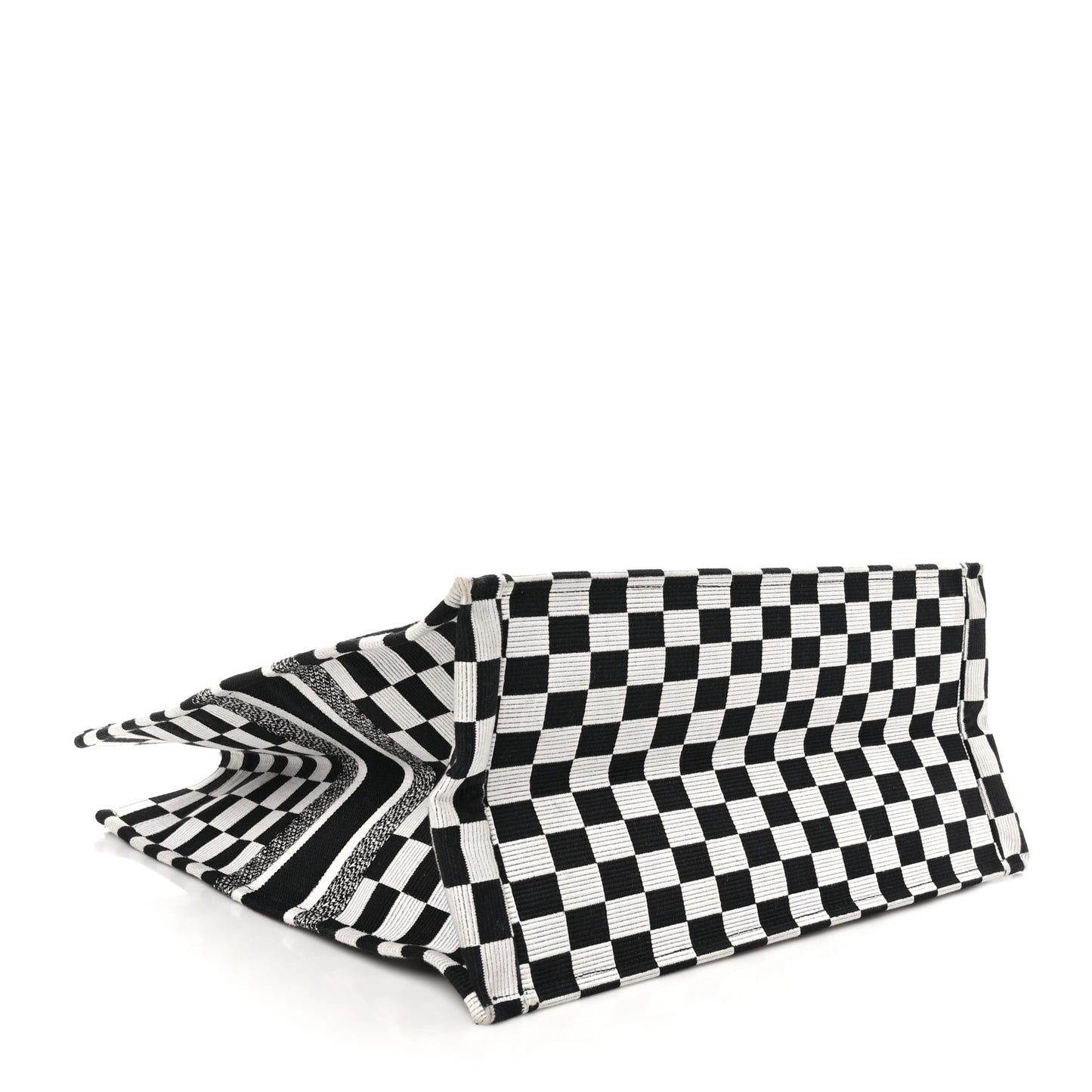 Canvas Embroidered Checkered Book Tote Black White