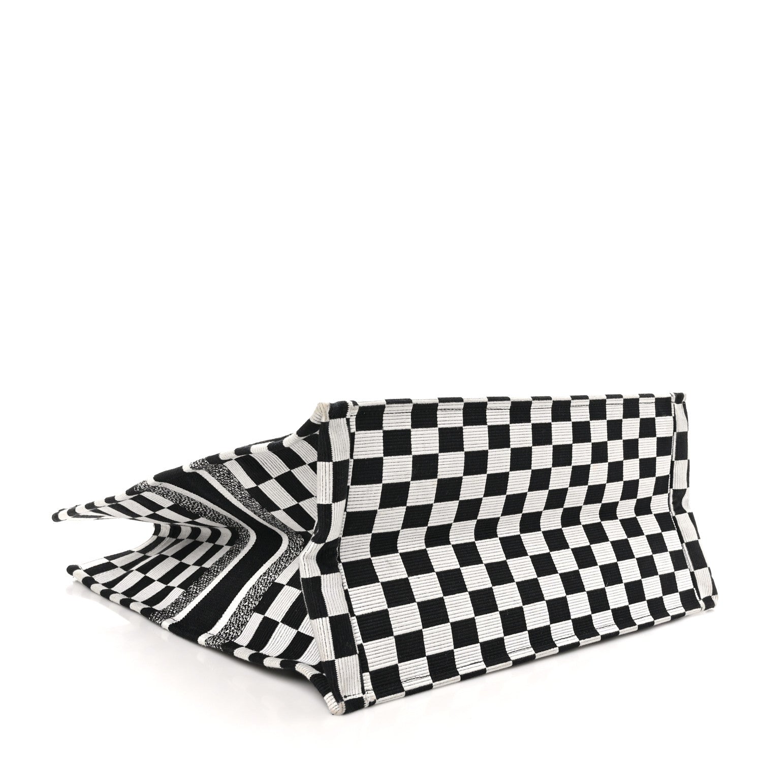 Christian Dior Canvas Embroidered Checkered Book Tote Black White 4 of 10