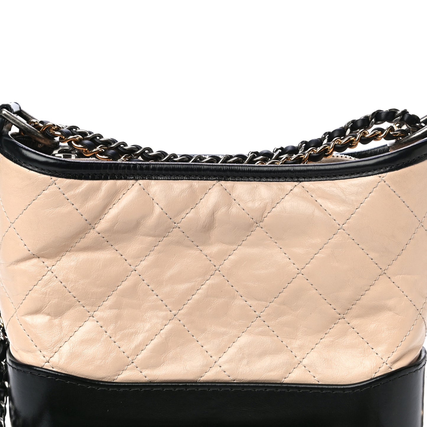 Aged Calfskin Quilted Small Gabrielle Hobo Beige Black