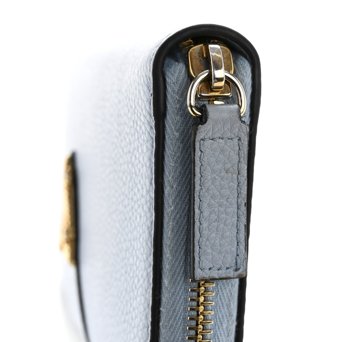 Grained Calfskin Virtus Zip Around Wallet Light Blue