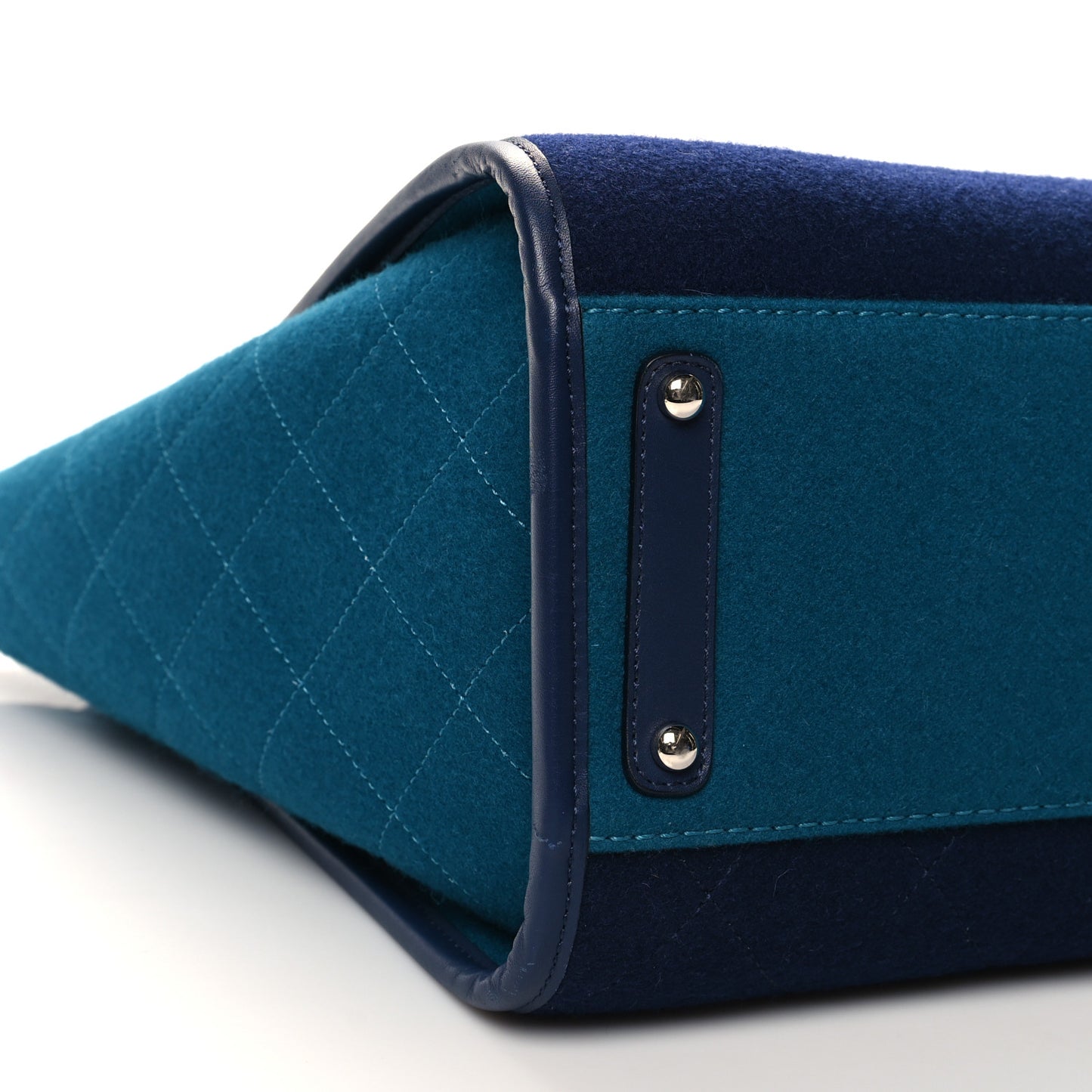 Wool Felt Calfskin Large Deauville Tote Blue Dark Blue