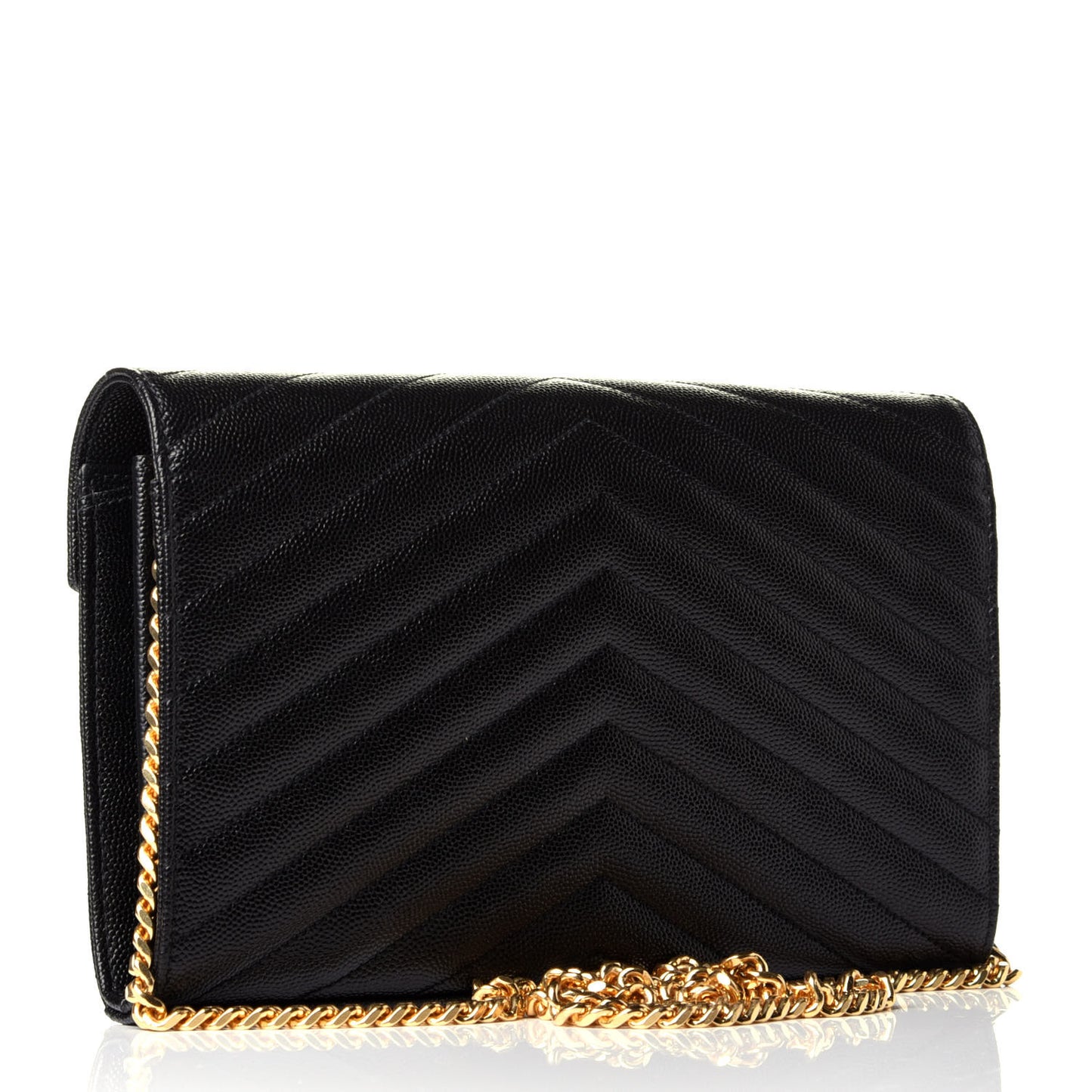 Grain De Poudre Matelasse Chevron Monogram Chain Wallet Black
