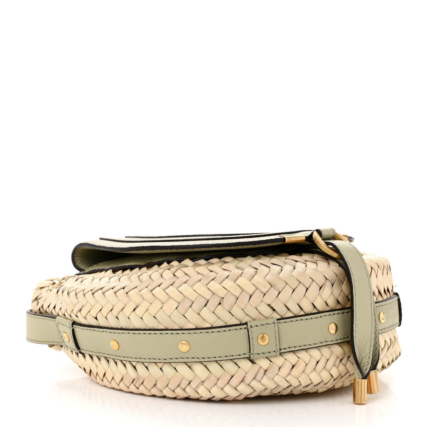 Raffia Small Grain Calfskin Small Marcie Basket Crossbody Faded Green