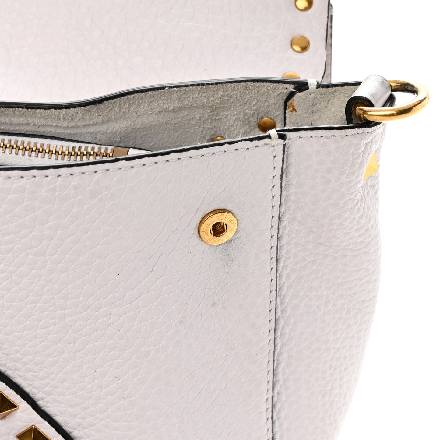 Pebbled Calfskin Medium Rockstud Hype Shoulder Bag White