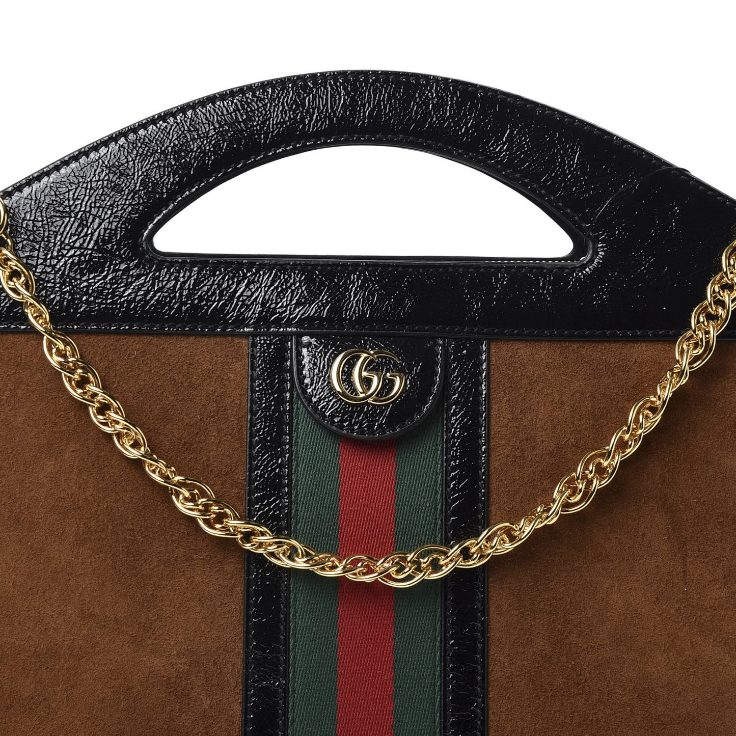 Suede Patent GG Web Medium Ophidia Top Handle Chain Nocciola Black