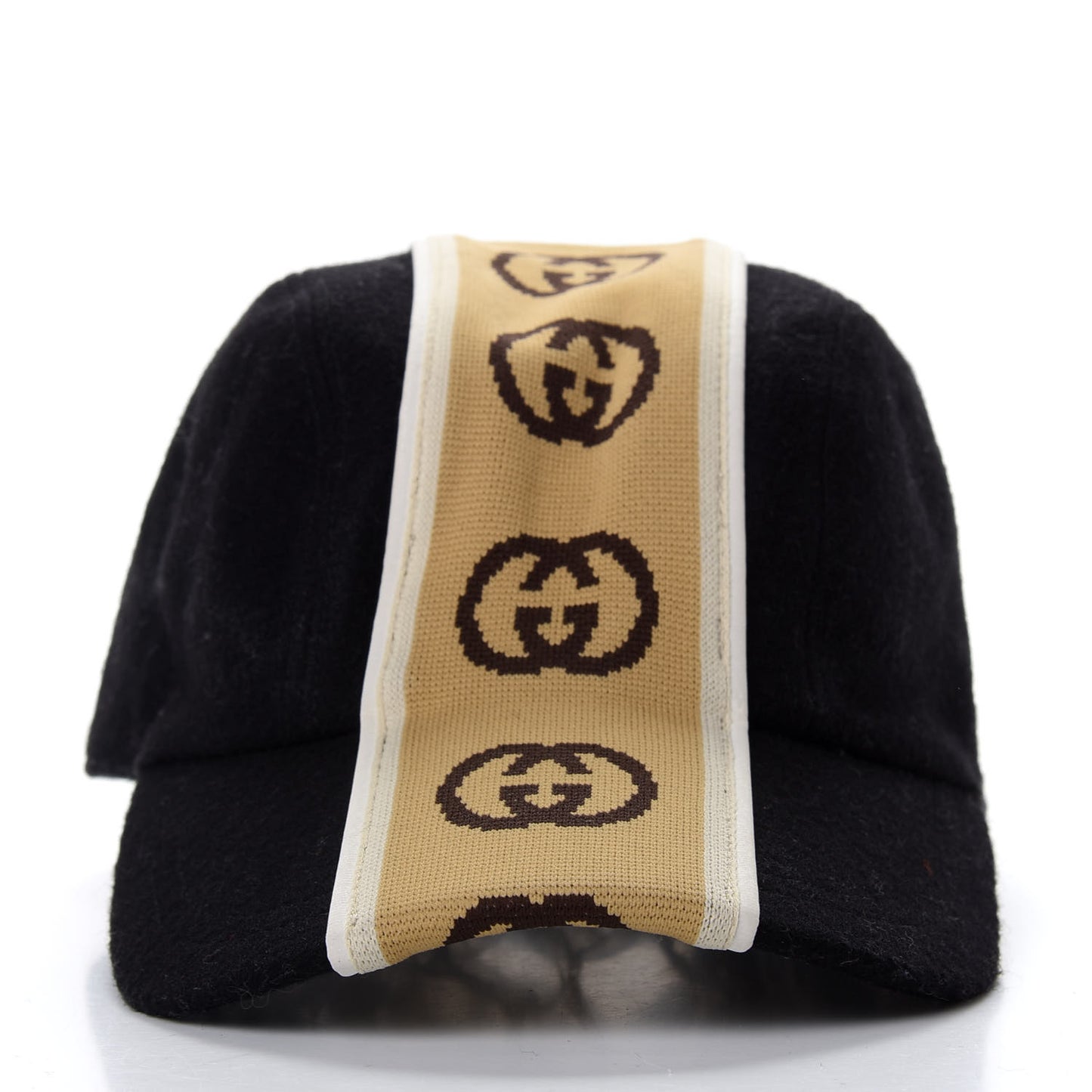 Wool Interlocking GG Stripe Baseball Hat L Black