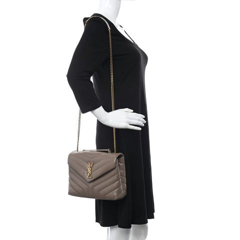 Calfskin Y Quilted Monogram Small Loulou Chain Satchel Dark Beige